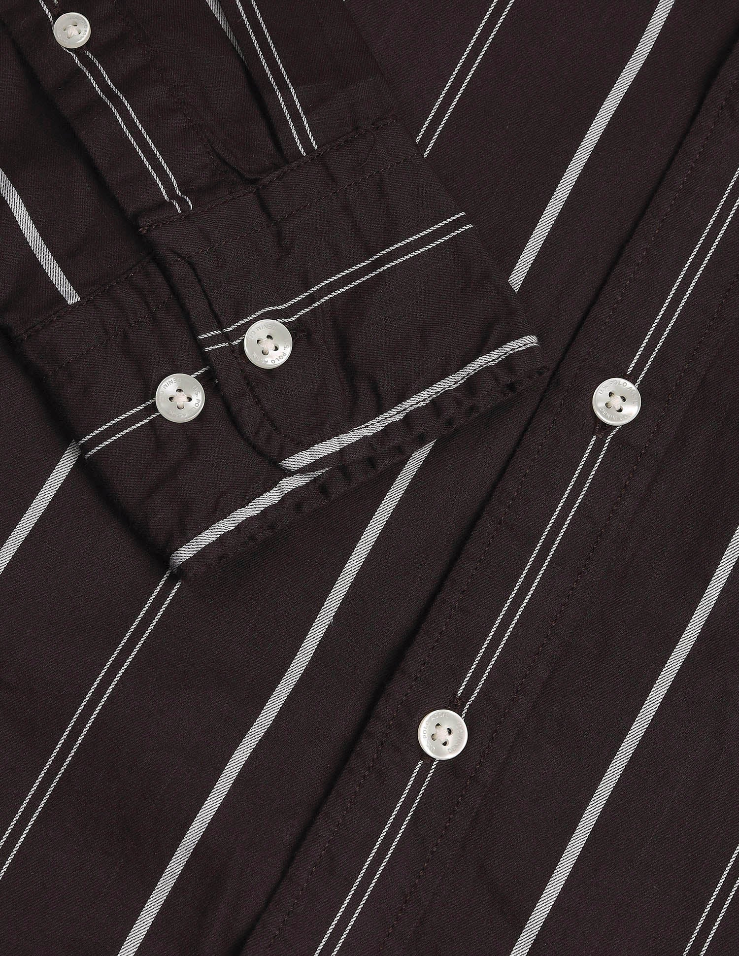 Vertical Striped Pure Cotton Shirt Brown - U.S. Polo Assn. India | Large