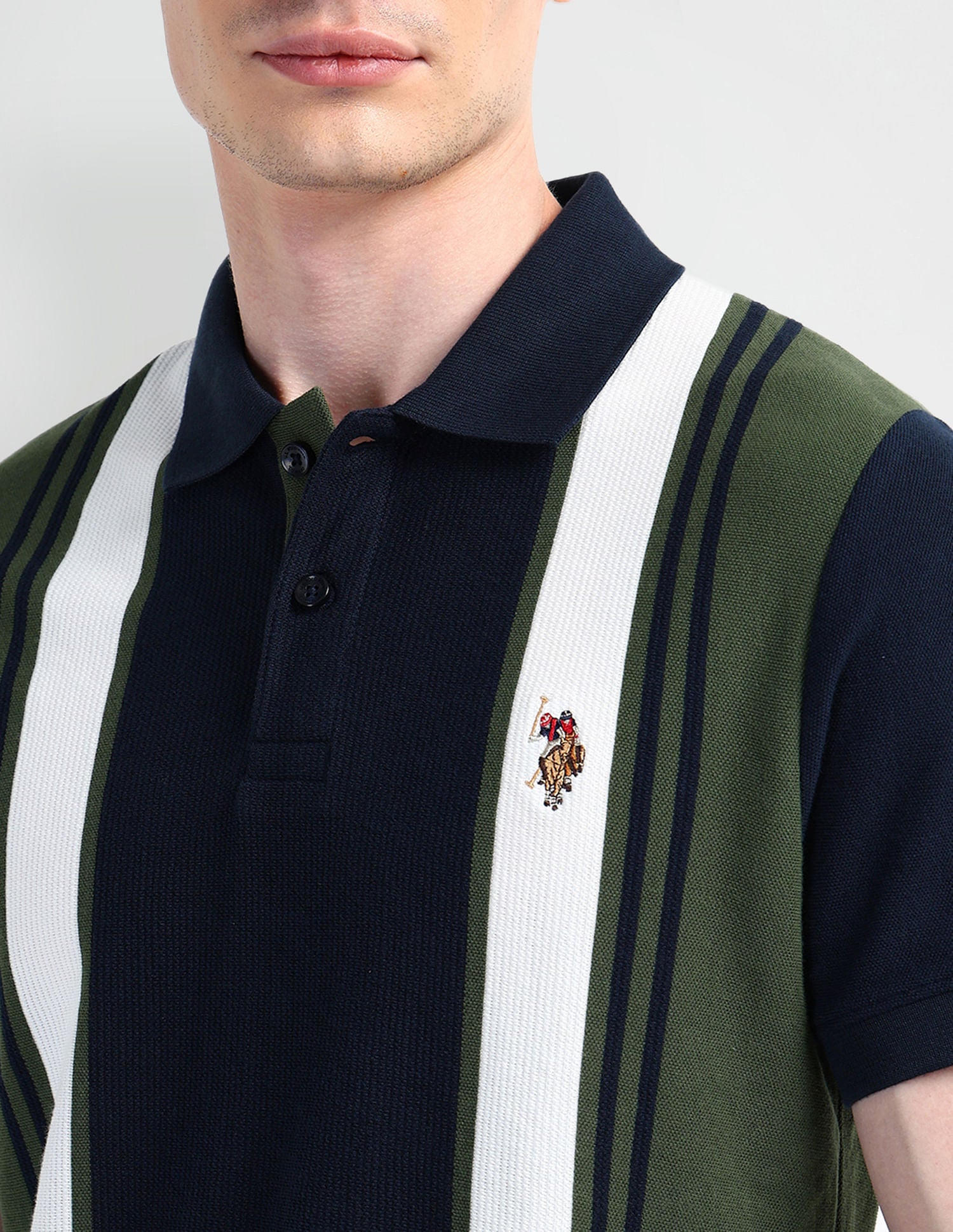 Muscle Fit Striped Polo Shirt Green - U.S. Polo Assn. India | Large