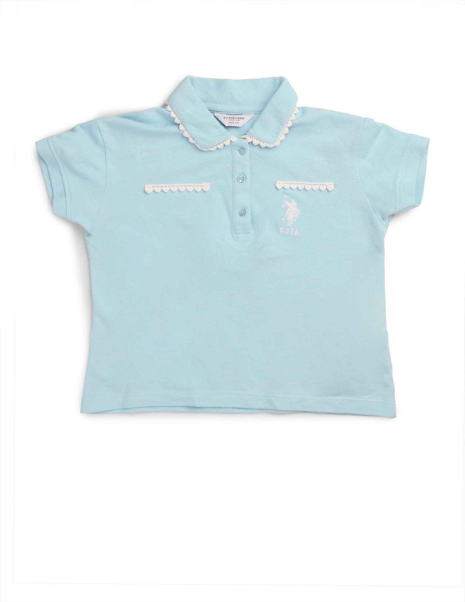 Girls Solid Lace Trim Top Light Blue - U.S. POLO ASSN. | Large