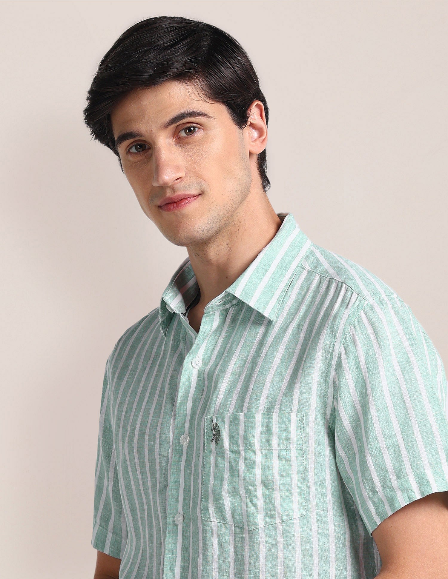 Vertical Stripe Tailored Fit Shirt Green - U.S. Polo Assn. India | Large