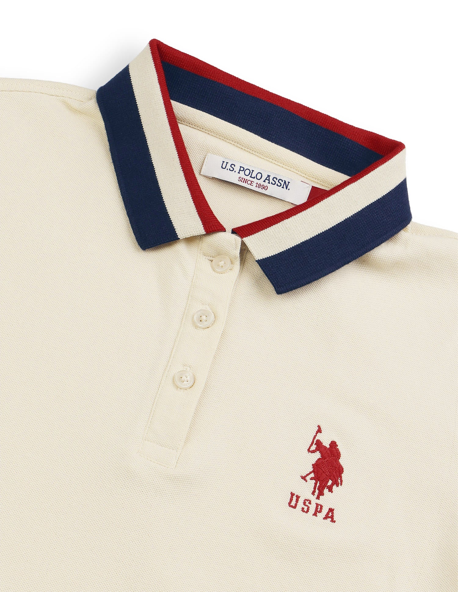 Striped Collar Polo Shirt Ecru - U.S. Polo Assn. India | Large