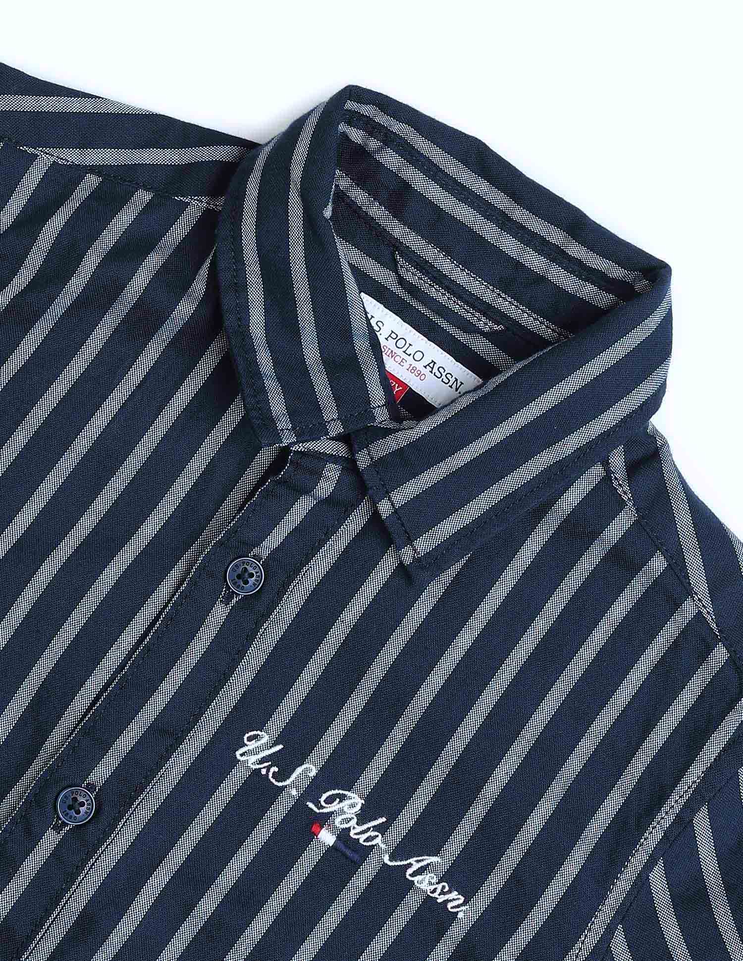 Boys Vertical Striped Regular Fit Shirt Navy - U.S. POLO ASSN. | Large