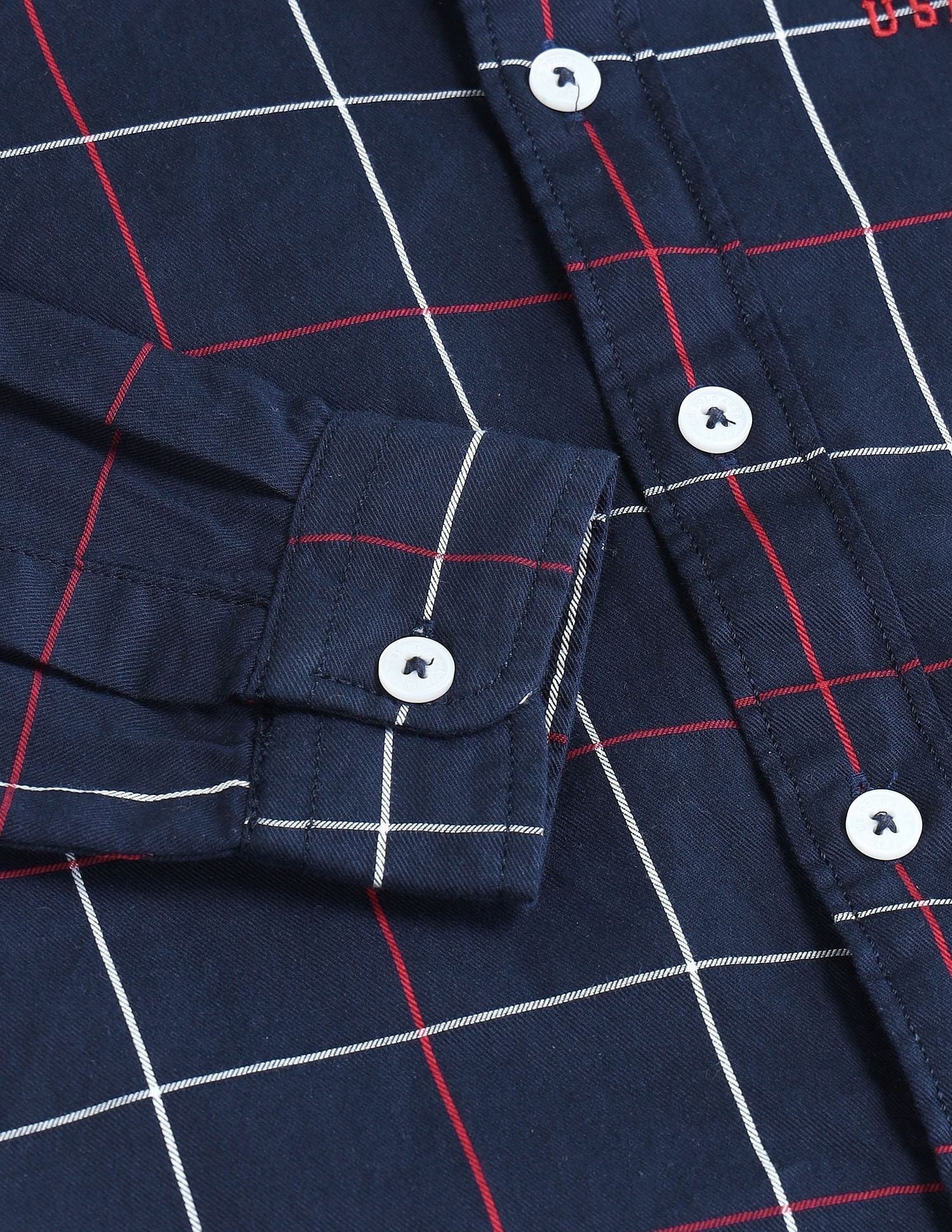 Boys Windowpane Checked Regular Fit Shirt Navy - U.S. POLO ASSN. | Large