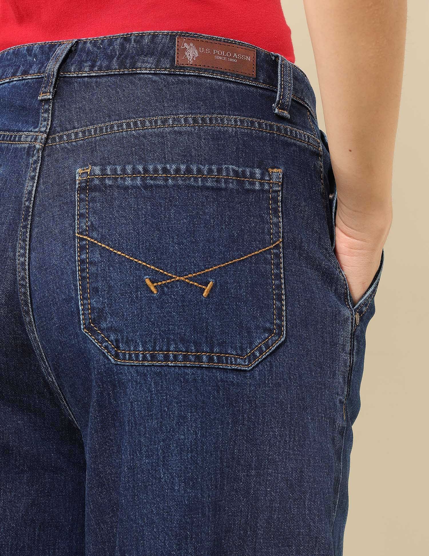 High Rise Ultra Wide Leg Fit Jeans Dark Blue - U.S. POLO ASSN. | Large