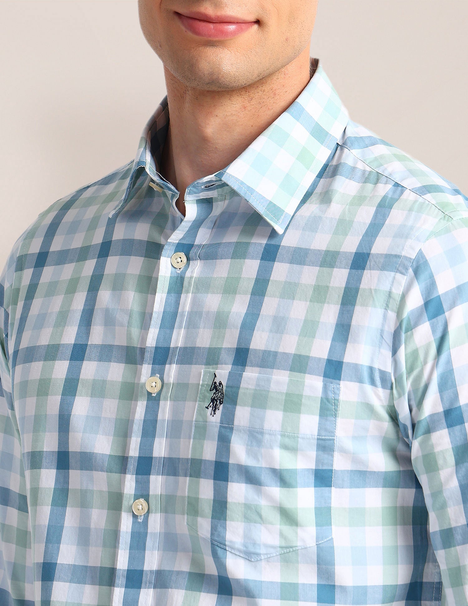 Tailored Fit Checked Shirt Green - U.S. Polo Assn. India | Large
