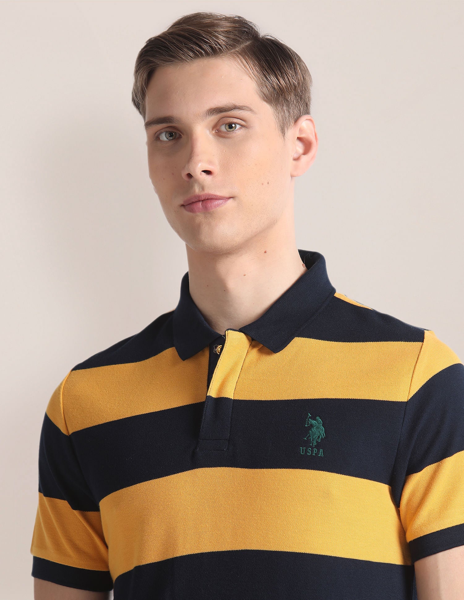 Horizontal Stripe Slim Polo Shirt Mustard - U.S. Polo Assn. India | Large