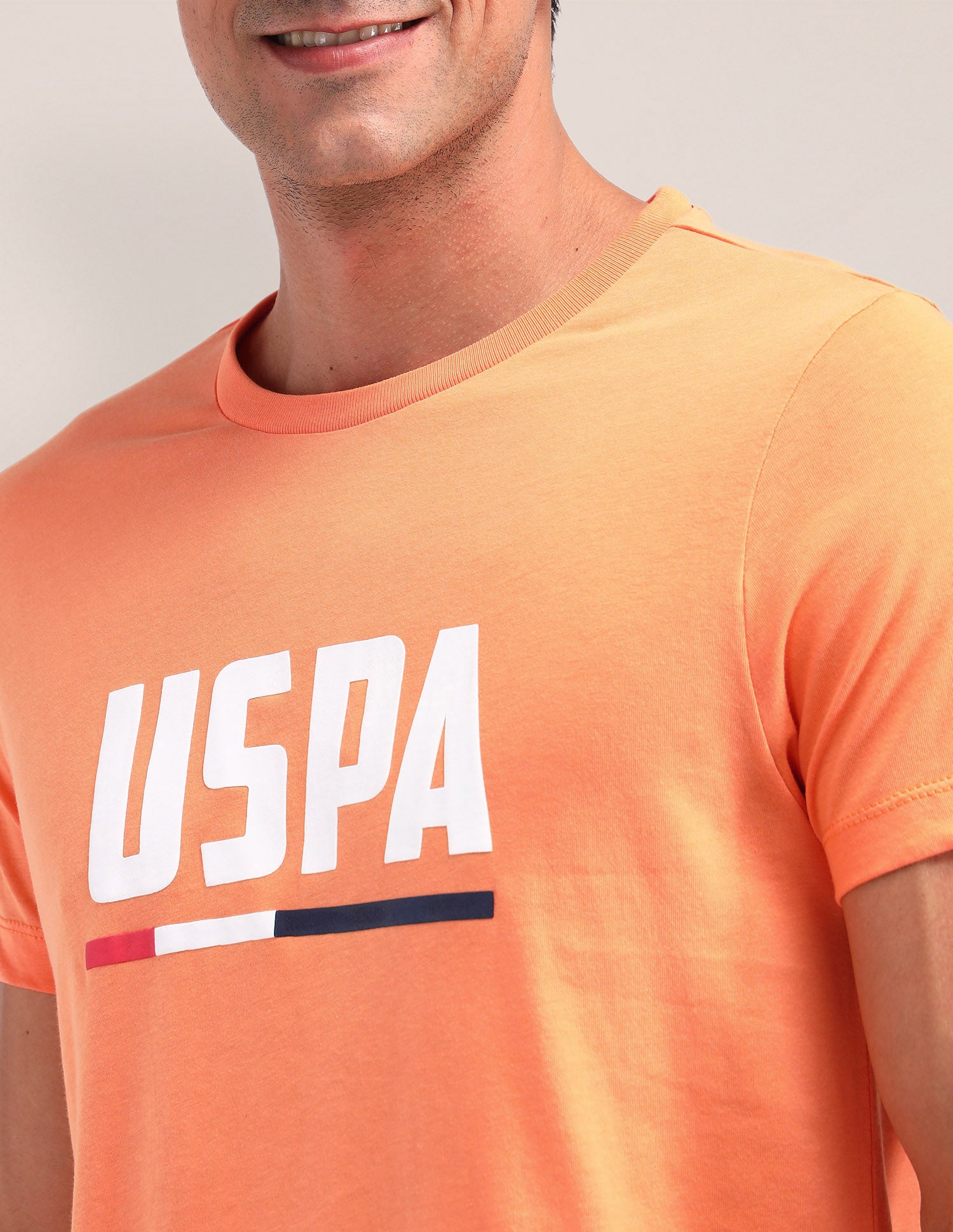 Brand Printed Cotton T-Shirt Orange - U.S. Polo Assn. India | Large