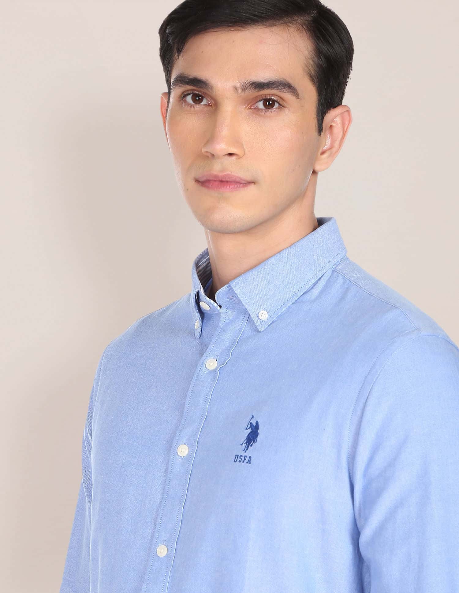 Men Blue Button-down Collar Solid Casual Shirt – Polo India