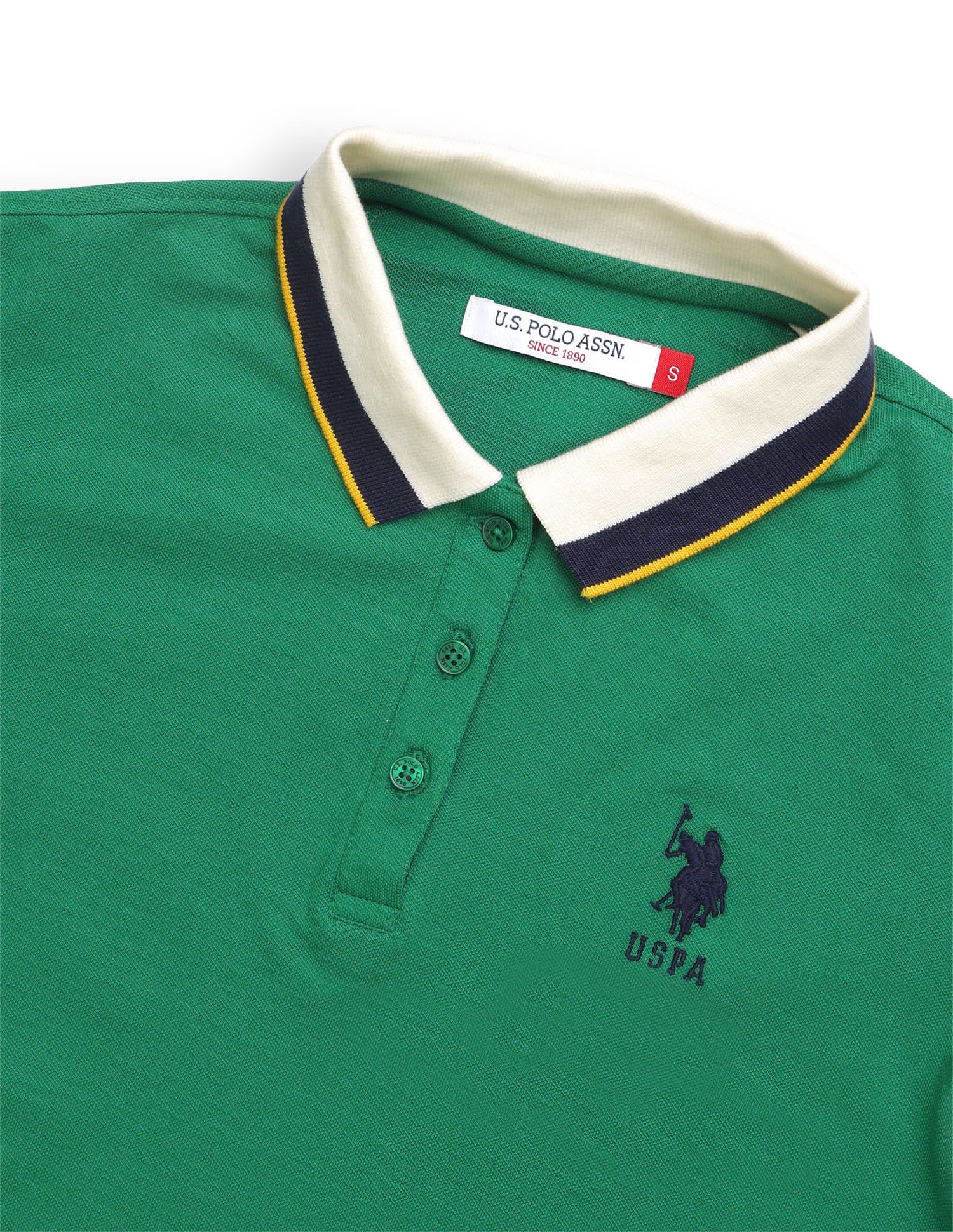 Striped Collar Regular Fit Polo Shirt Green - U.S. Polo Assn. India | Large