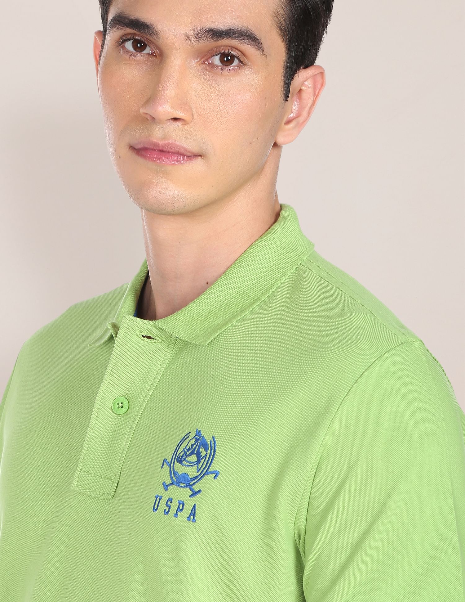 Solid Pure Cotton Polo Shirt Light Green - U.S. Polo Assn. India | Large
