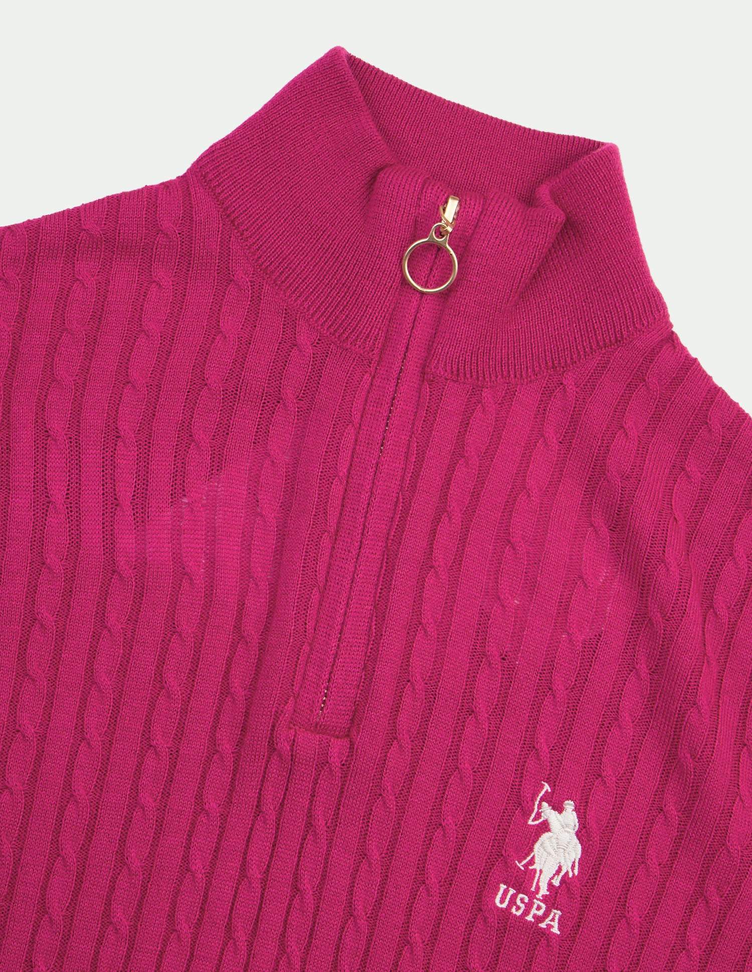 Cable Patterned Knit Regular Fit Sweater Pink - U.S. Polo Assn. India | Large