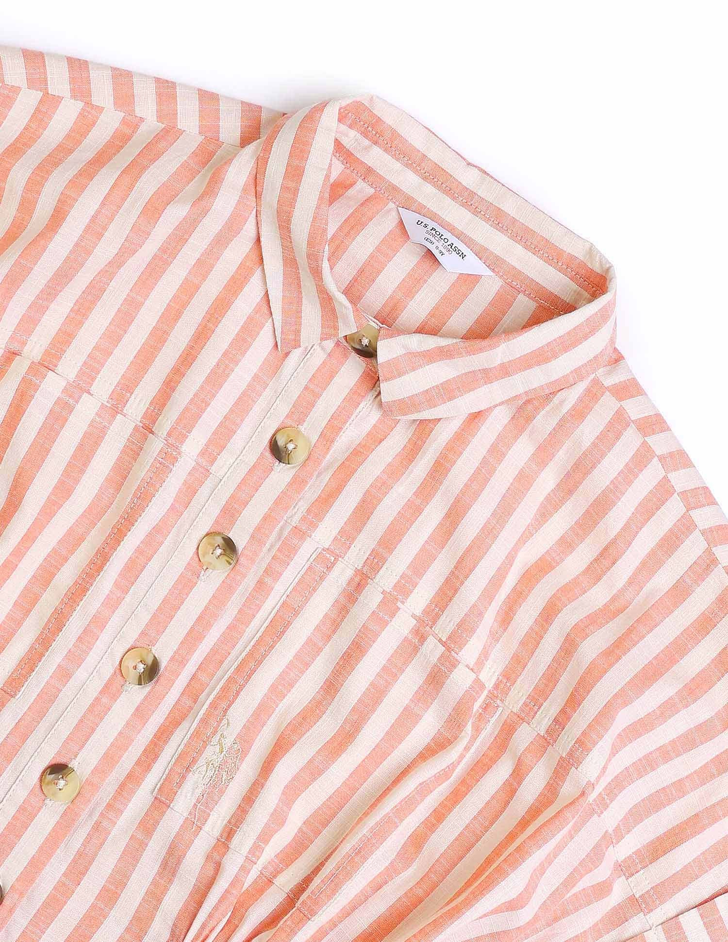 Girls Vertical Striped Shirt Dress Coral - U.S. POLO ASSN. | Large