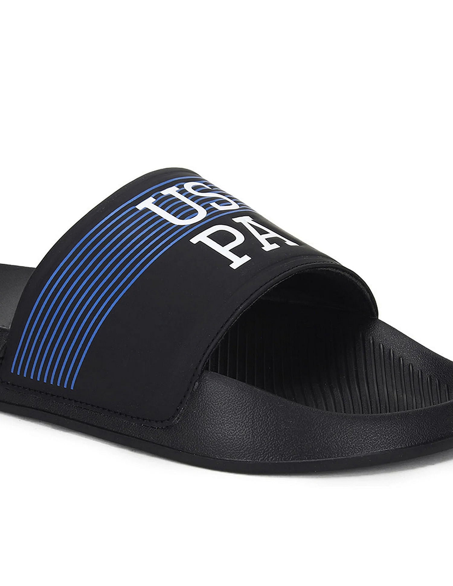 Men Brand Print Beesley 5.0 Blk Slides Black - U.S. Polo Assn. India | Large