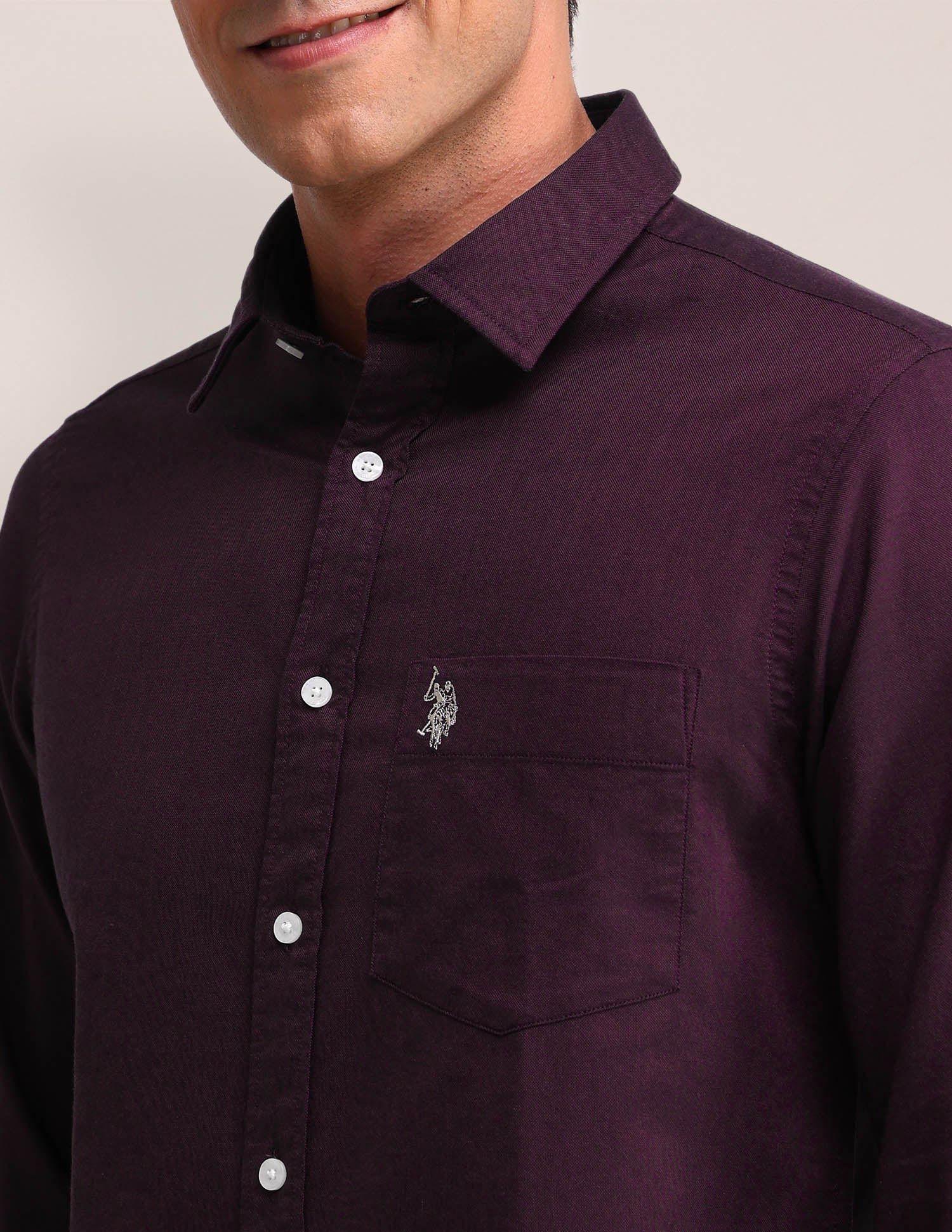 Solid Pattern Oxford Shirt Wine - U.S. Polo Assn. India | Large