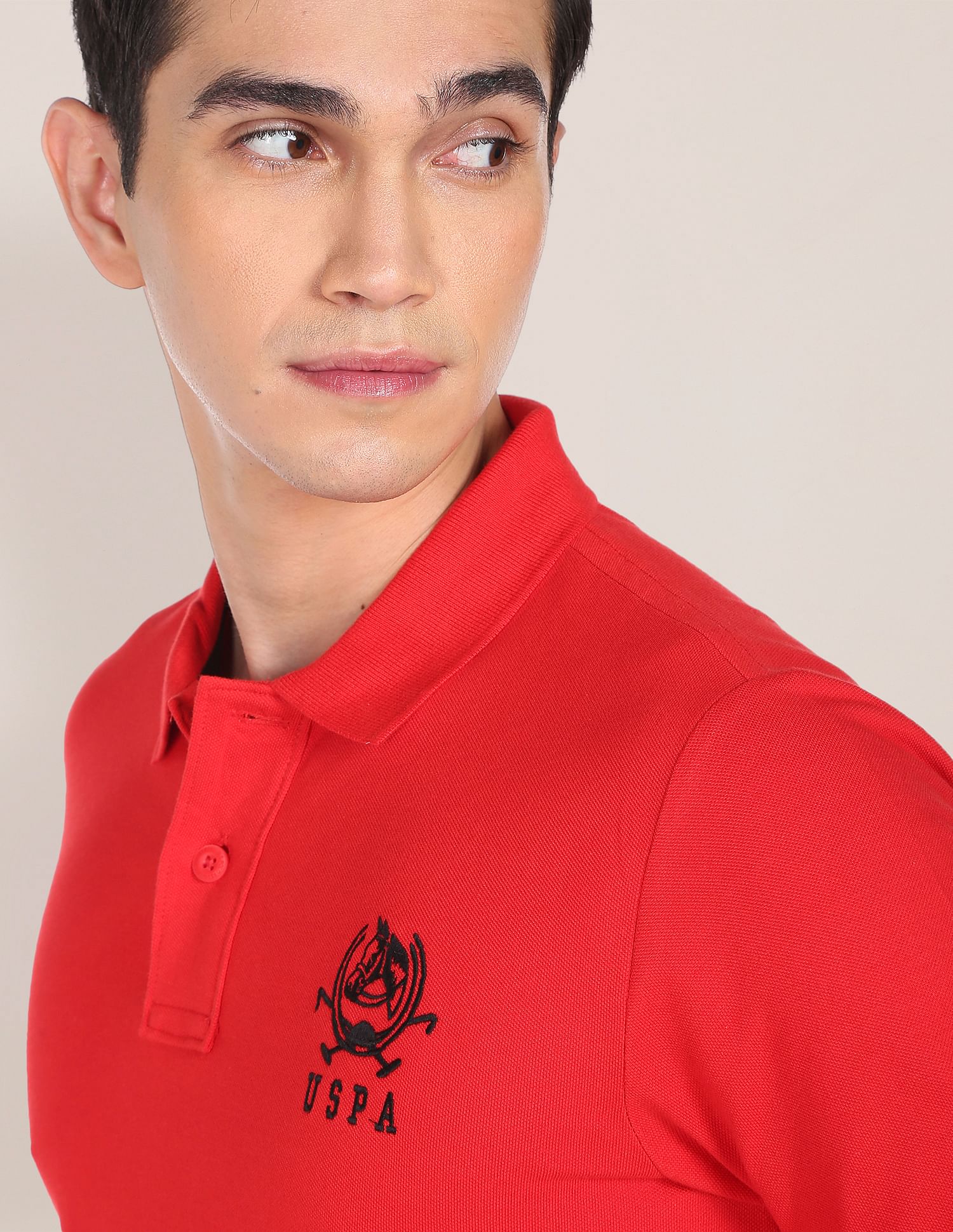 Solid Pure Cotton Polo Shirt Red - U.S. Polo Assn. India | Large