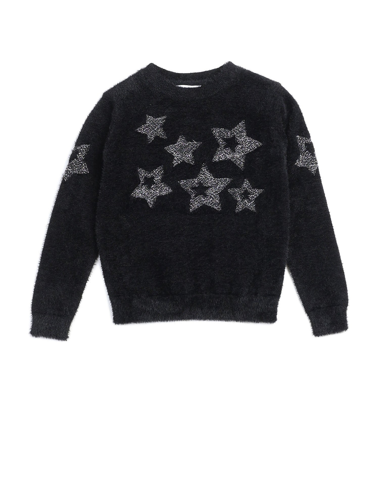 Girls Patterned Knit Pullover Sweater Black - U.S. POLO ASSN. | Large