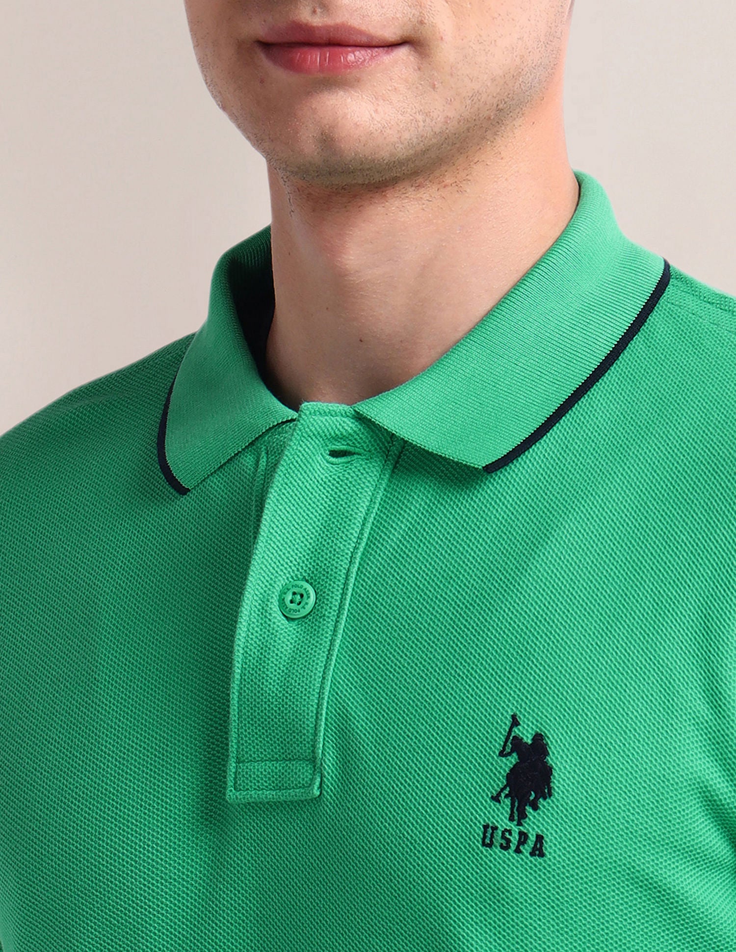 Solid Slim Fit Polo Shirt Green - U.S. Polo Assn. India | Large