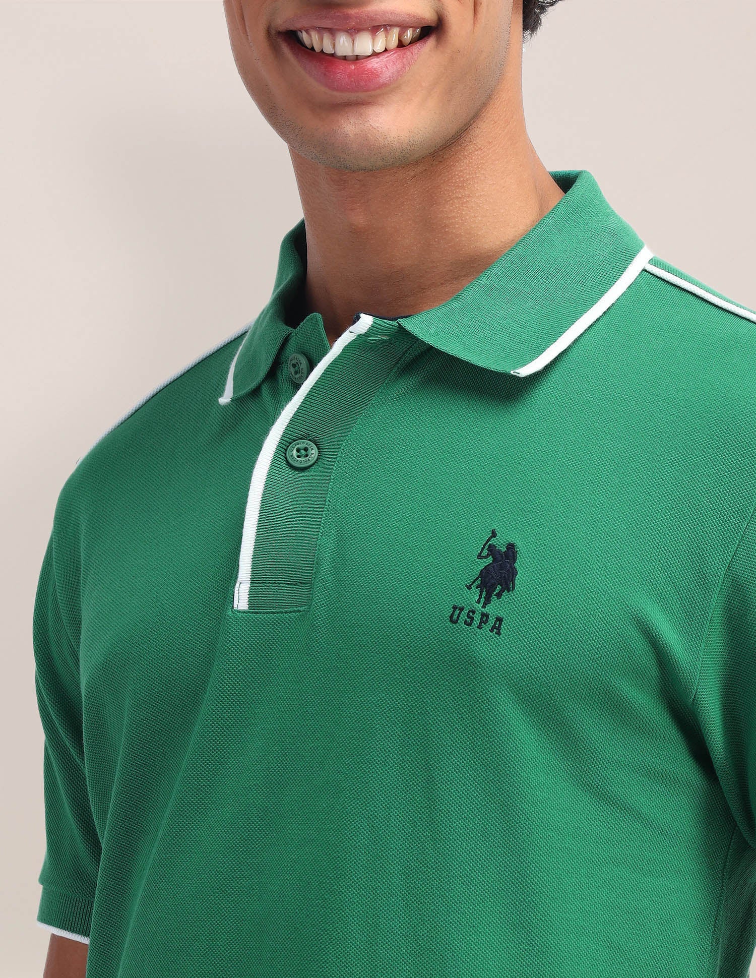 Solid Pattern Slim Fit Polo Shirt Green - U.S. Polo Assn. India | Large