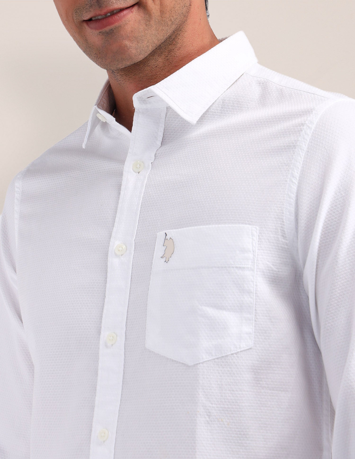 Solid Pattern Dobby Shirt White - U.S. Polo Assn. India | Large