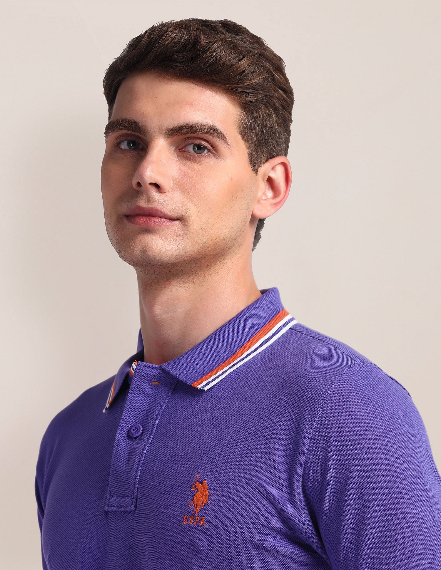 Tipped Collar Slim Polo Shirt Purple - U.S. Polo Assn. India | Large