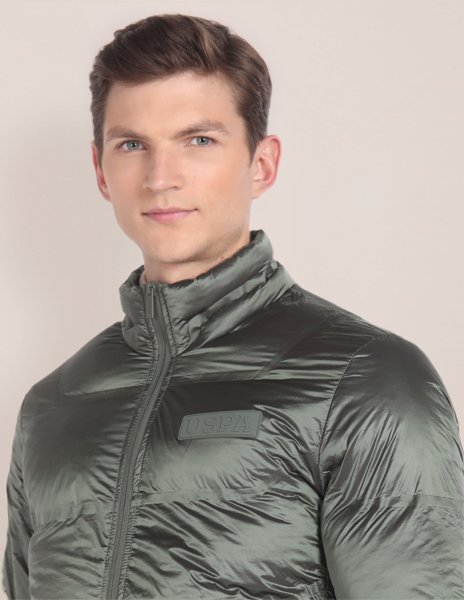 High Neck Solid Puffer Jacket Olive - U.S. Polo Assn. India | Large