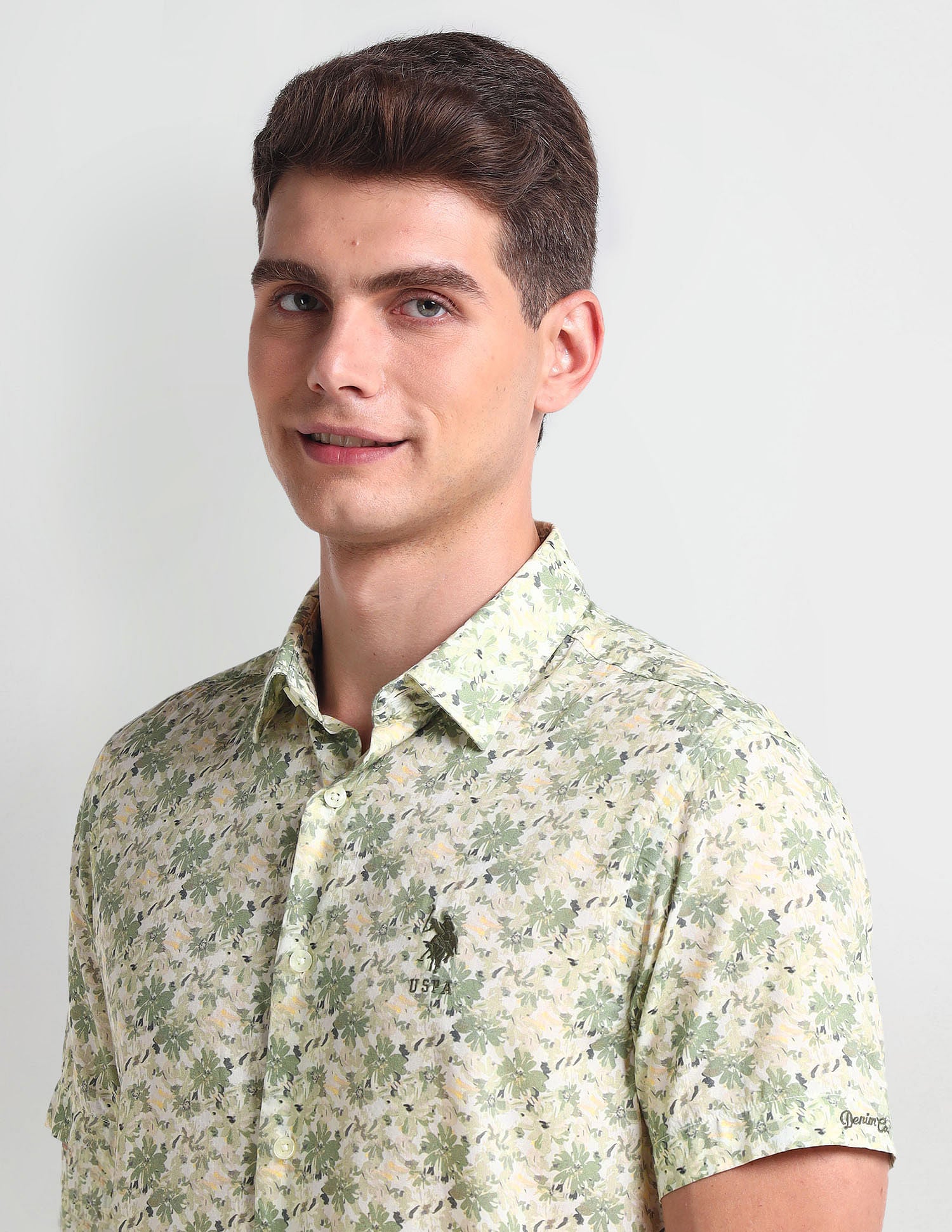 Floral Print Slim Fit Shirt Green - U.S. Polo Assn. India | Large