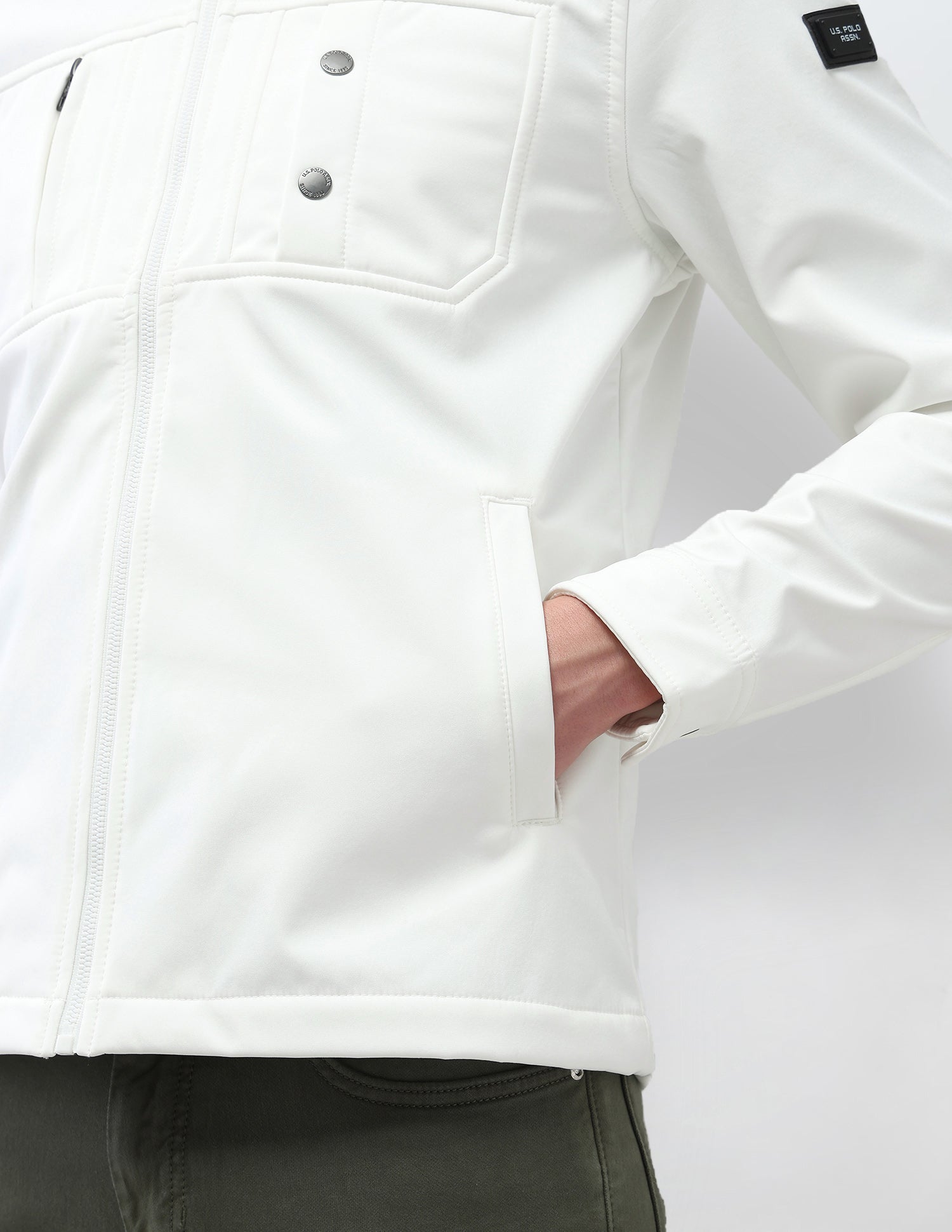 Solid Regular Fit Jacket Off White - U.S. Polo Assn. India | Large