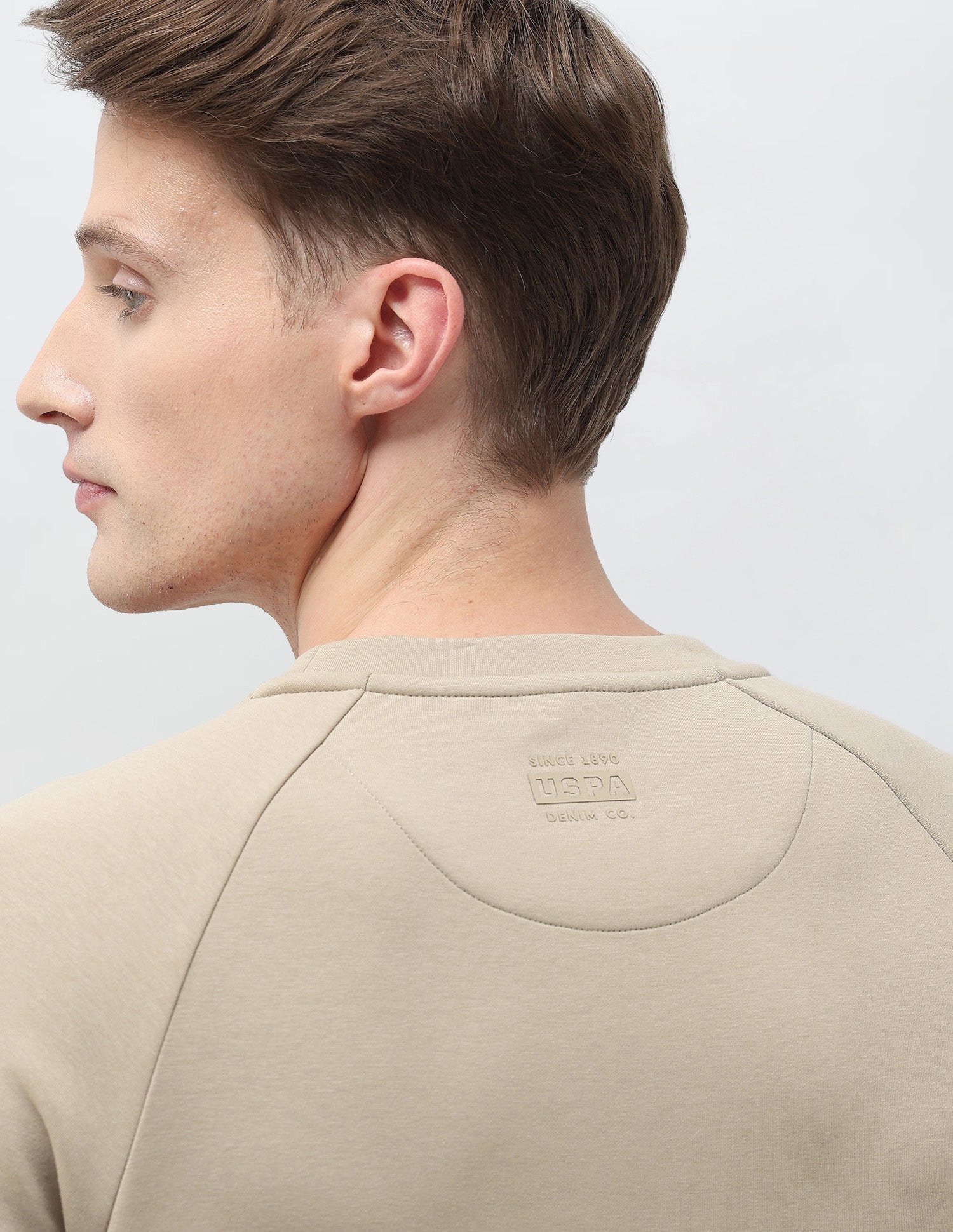 Brand Embossed Regular Fit Sweatshirt Light Khaki - U.S. POLO ASSN. | Large