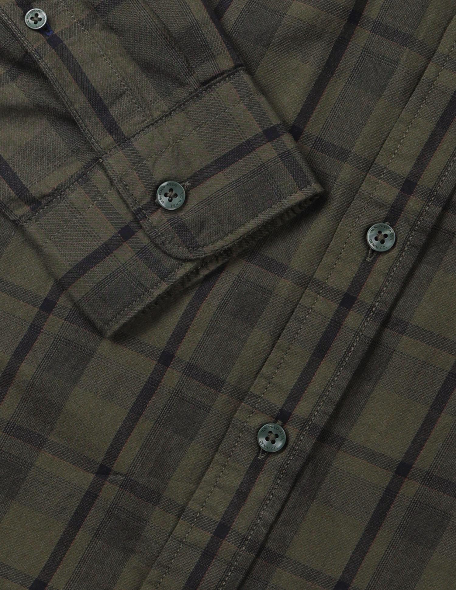 Grid Tattersall Checked Pure Cotton Shirt Olive - U.S. Polo Assn. India | Large