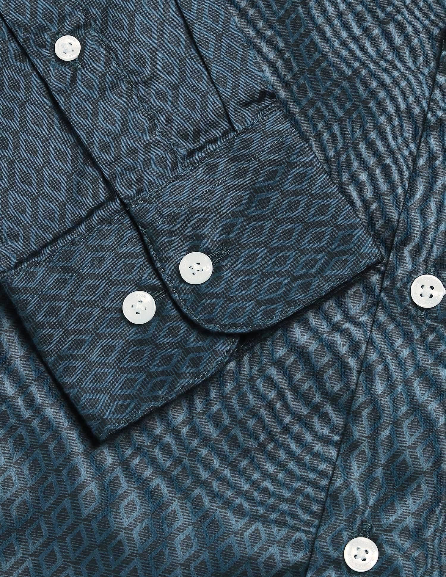 Tailored Fit Geometric Printed Shirt Teal - U.S. Polo Assn. India | Large