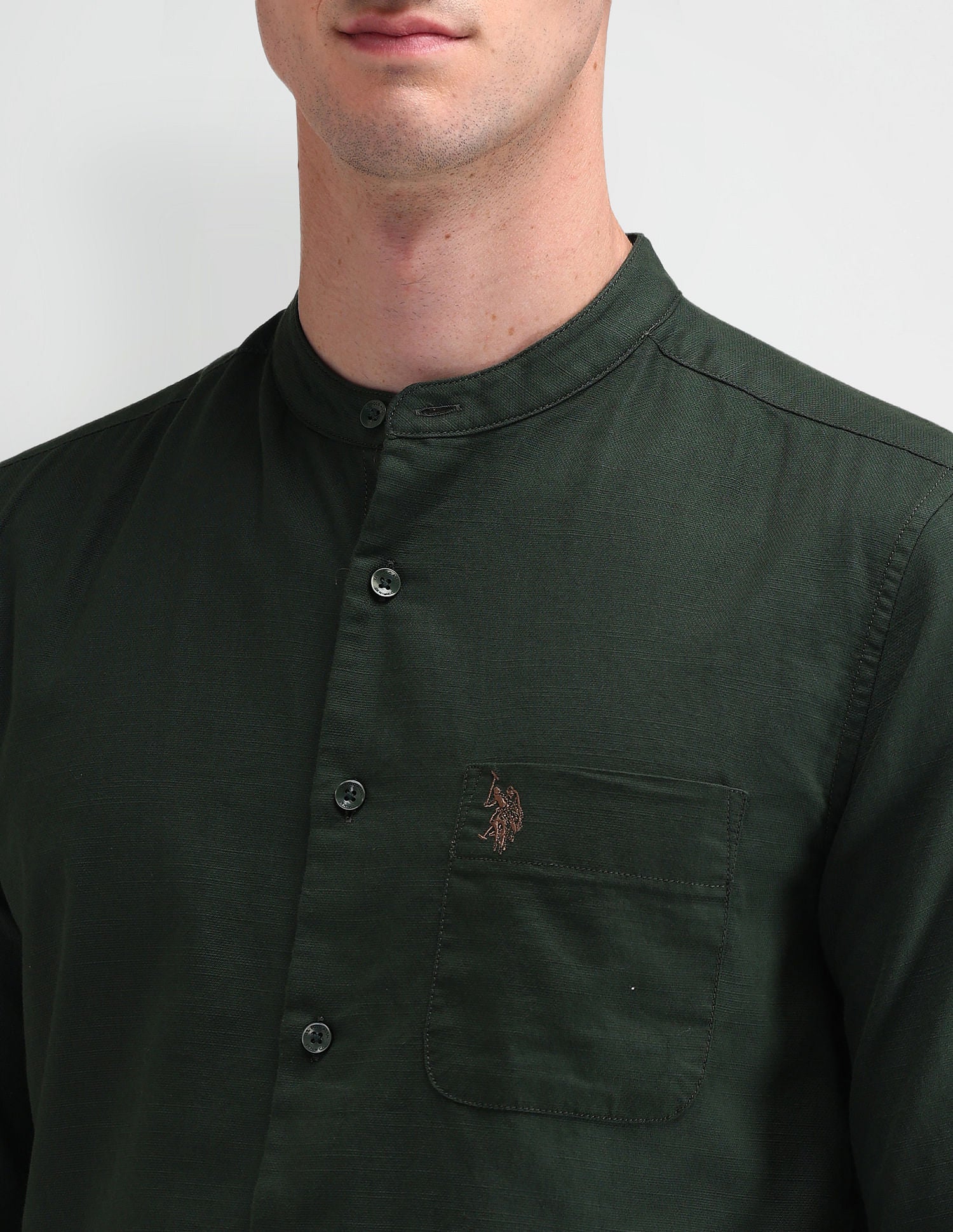 Slim Fit Solid Shirt Olive - U.S. Polo Assn. India | Large