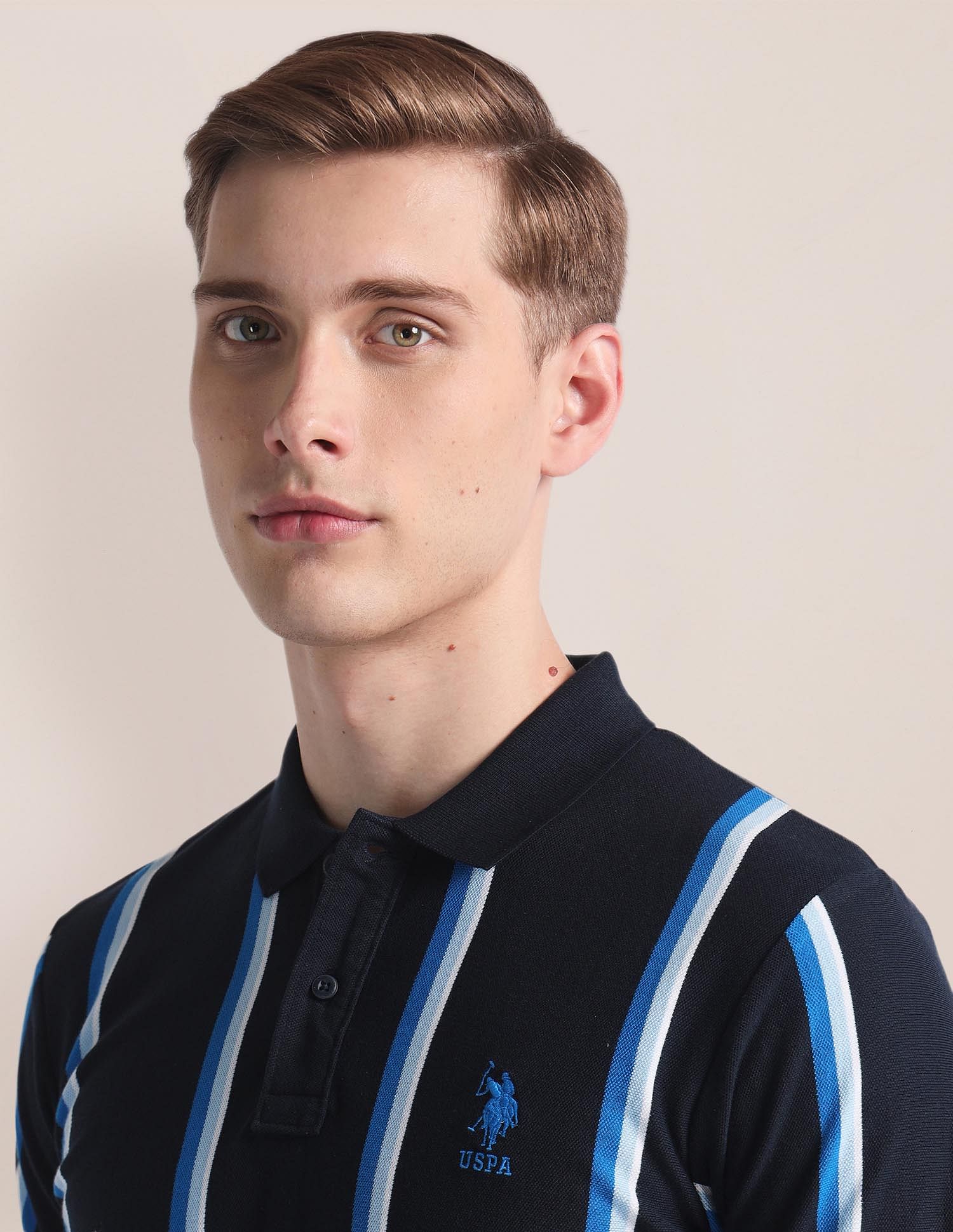 Vertical Stripe Logo Polo Shirt Navy - U.S. Polo Assn. India | Large