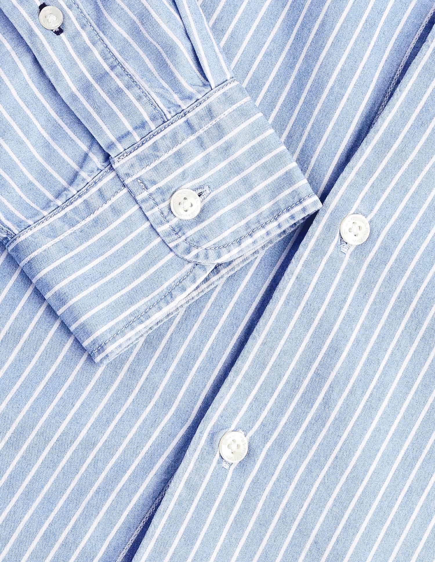 Vertical Striped Twill Pure Cotton Shirt Light Indigo - U.S. Polo Assn. India | Large