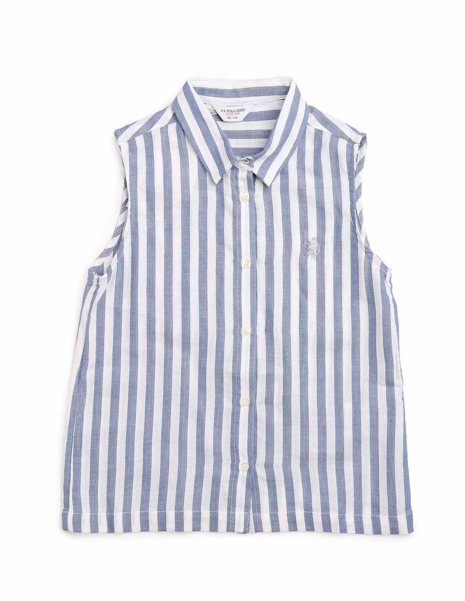 Vertical Stripe Herringbone Top Blue - U.S. Polo Assn. India | Large