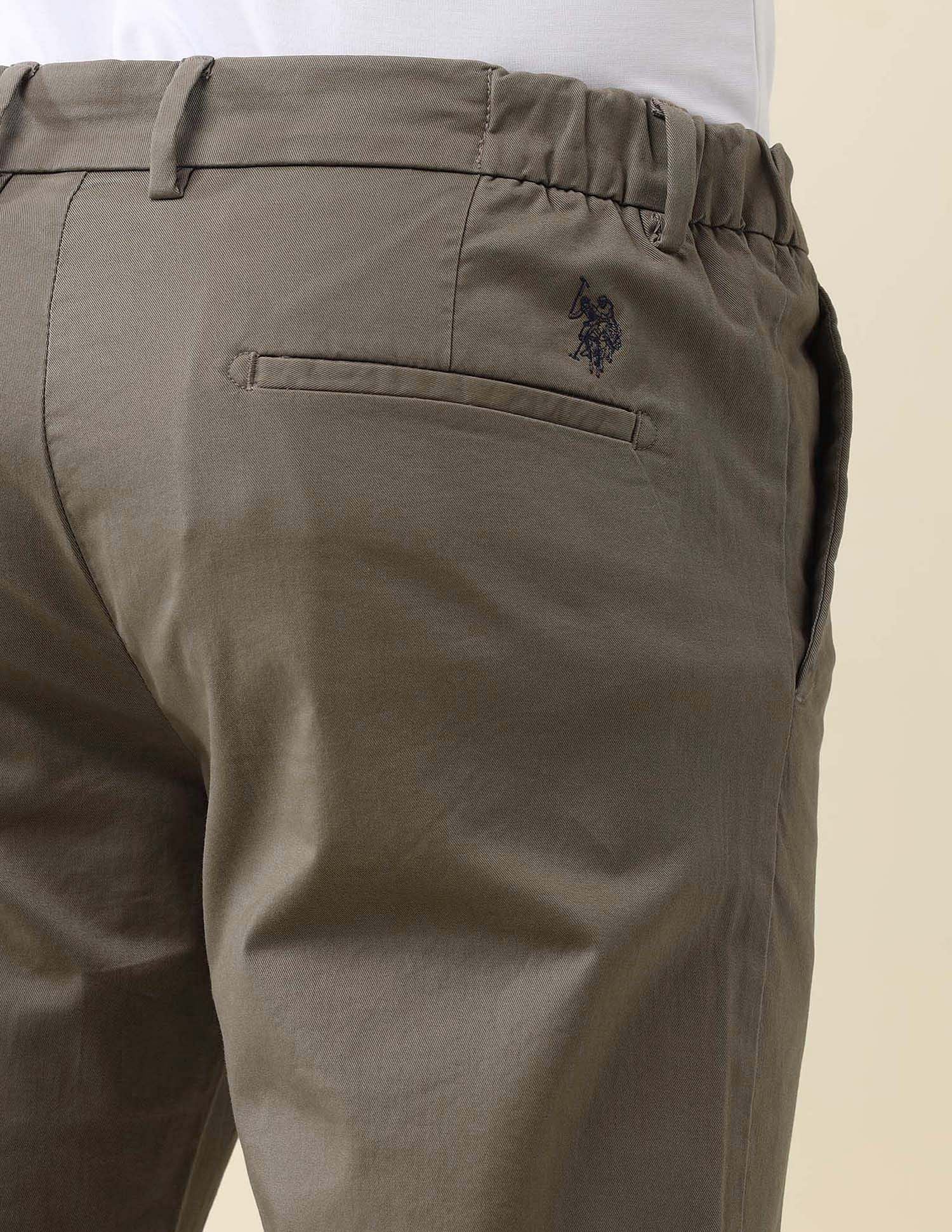 Slim Fit Solid Chinos Dark Brown - U.S. Polo Assn. India | Large
