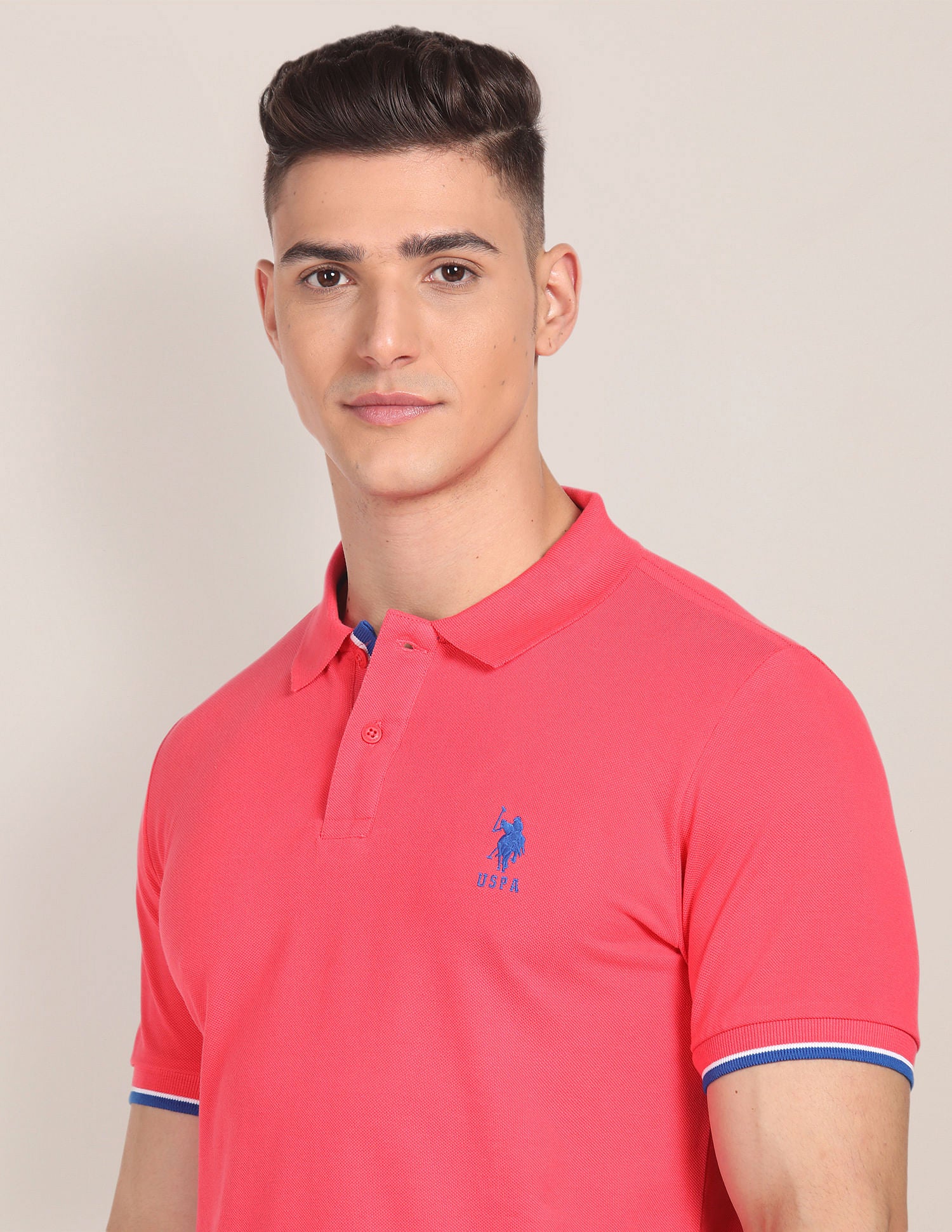 Tipped Collar Slim Fit Polo Shirt Pink - U.S. POLO ASSN. | Large