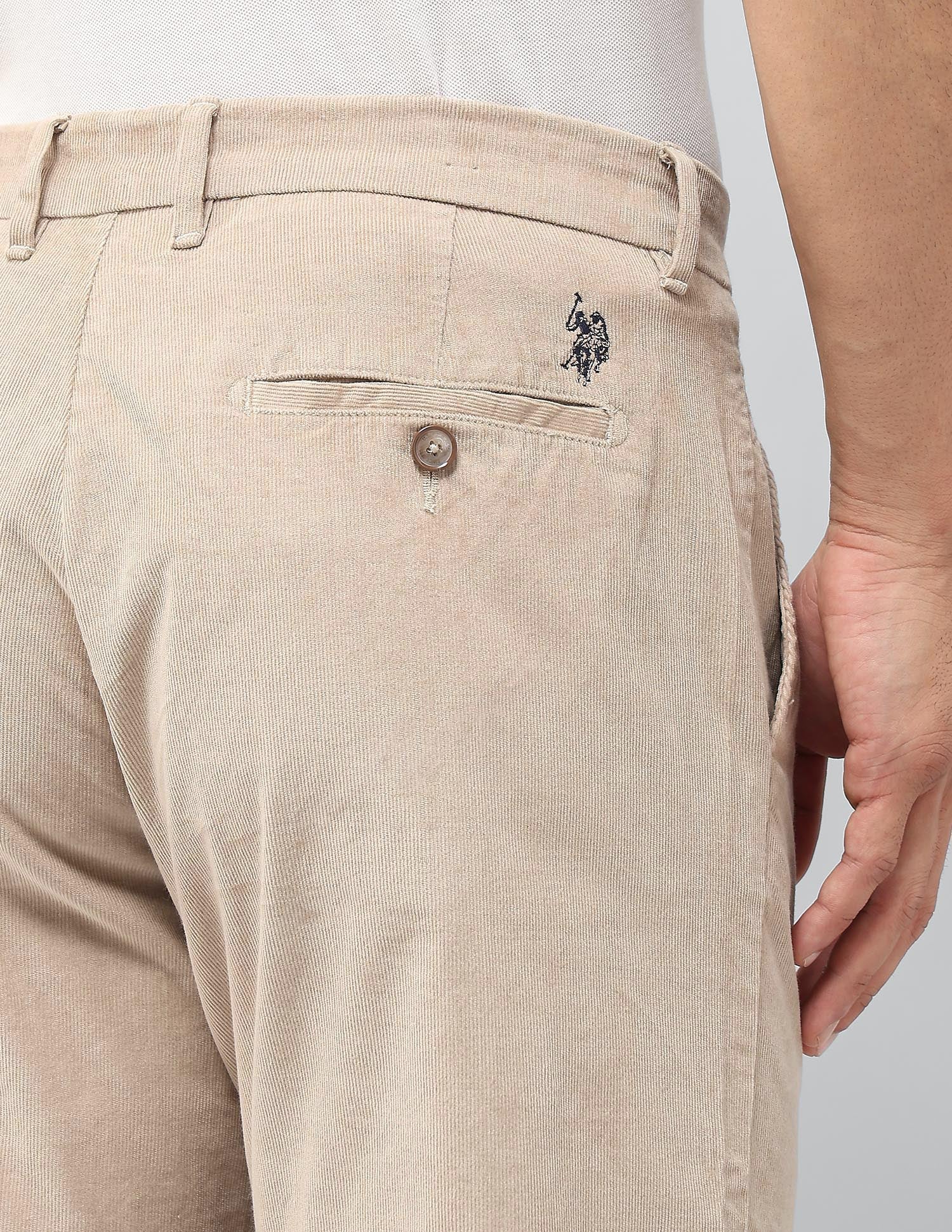 Riley Straight Fit Corduroy Trousers Beige - U.S. POLO ASSN. | Large
