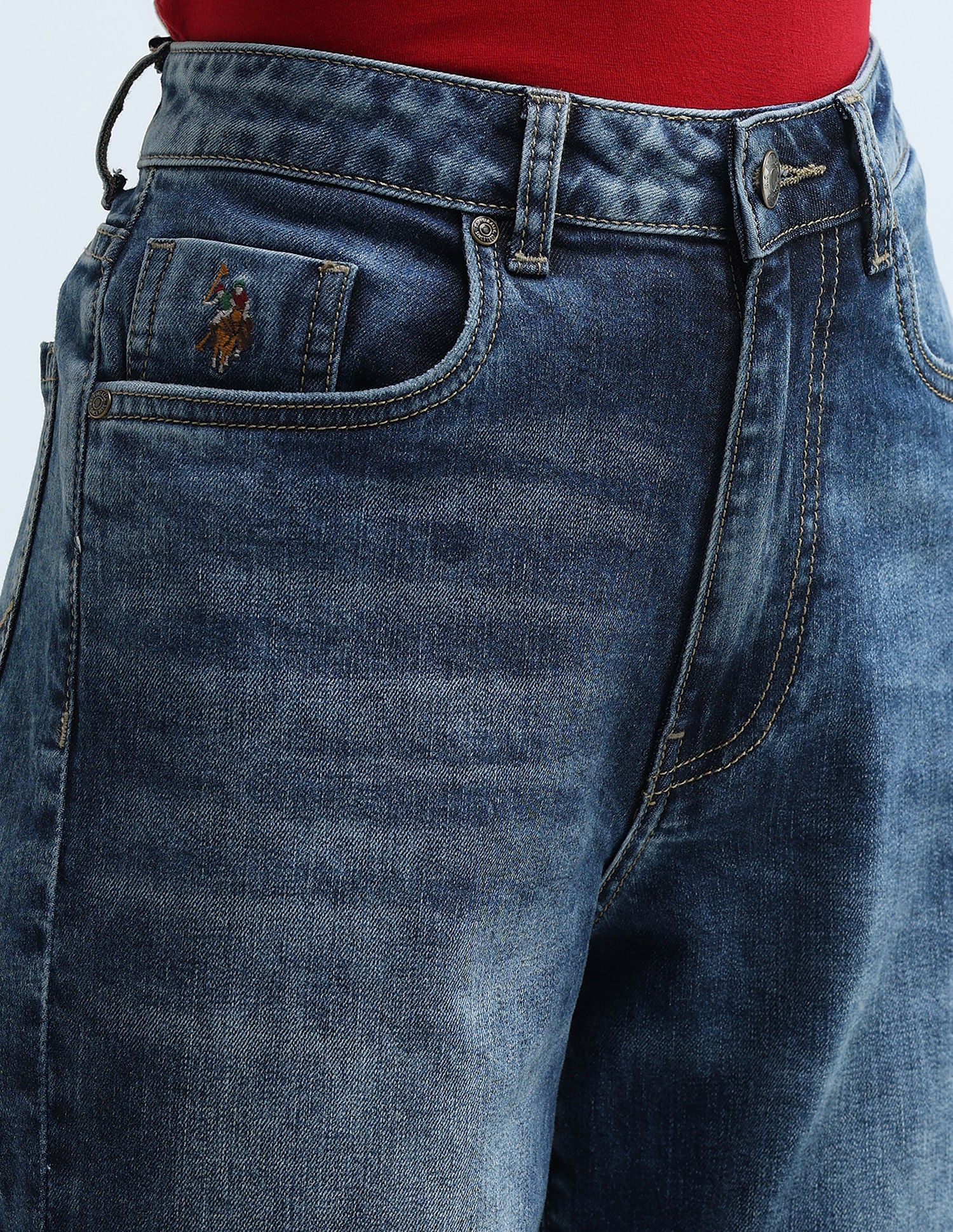 High Rise Wide Leg Jeans Dark Blue - U.S. POLO ASSN. | Large