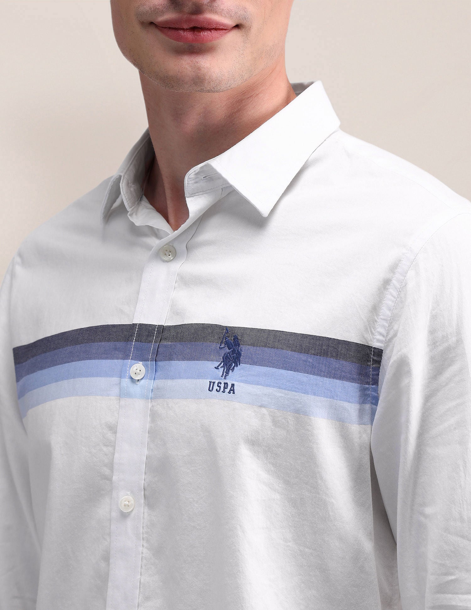 Engineered Stripe Pure Cotton Shirt White - U.S. Polo Assn. India | Large