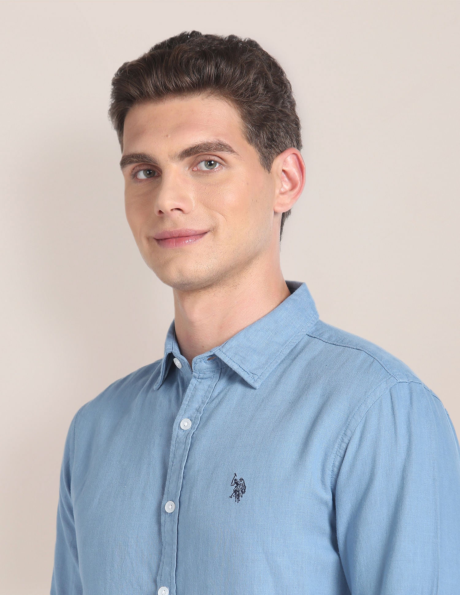 Linen Tailored Fit Shirt Blue - U.S. POLO ASSN. | Large