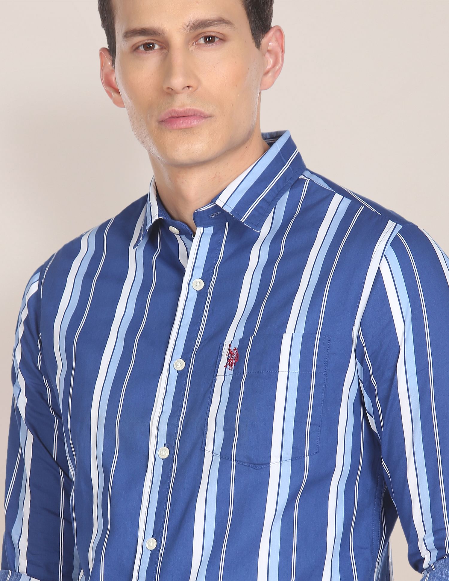 Regular Fit Striped Casual Shirt Blue - U.S. Polo Assn. India | Large