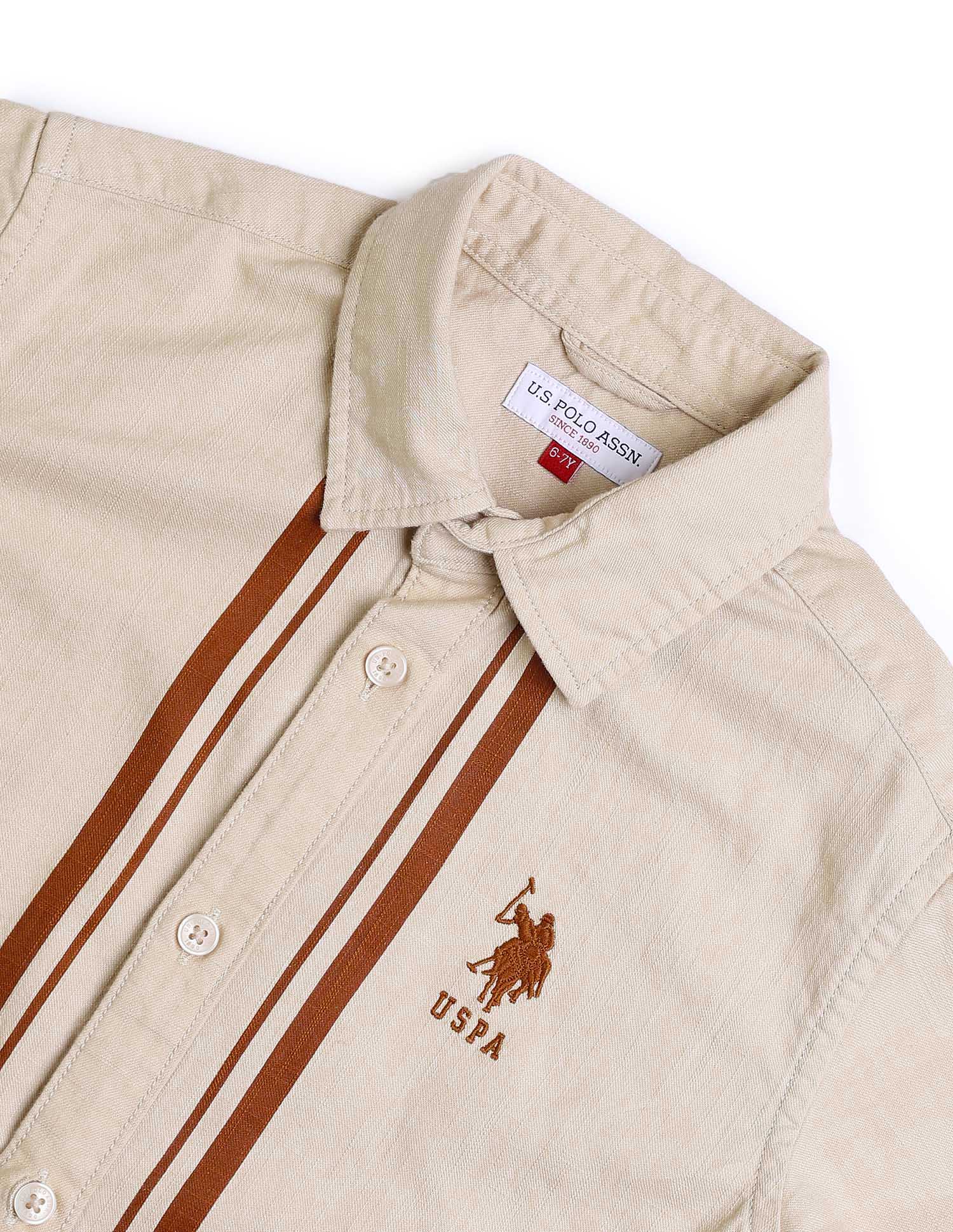 Boys Solid Boxy Fit Shirt Beige - U.S. POLO ASSN. | Large