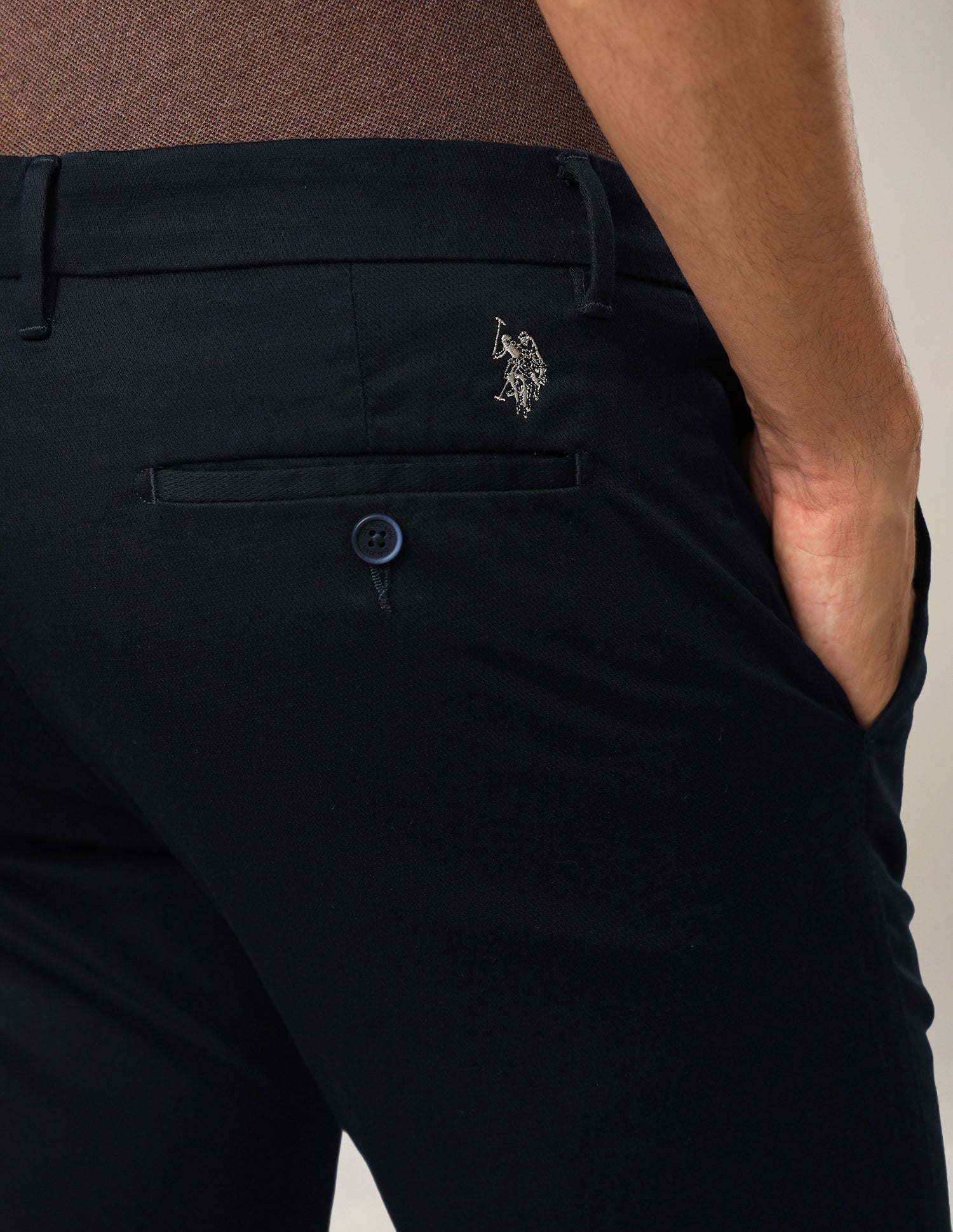 Denver Slim Fit Dobby Trousers Navy - U.S. Polo Assn. India | Large