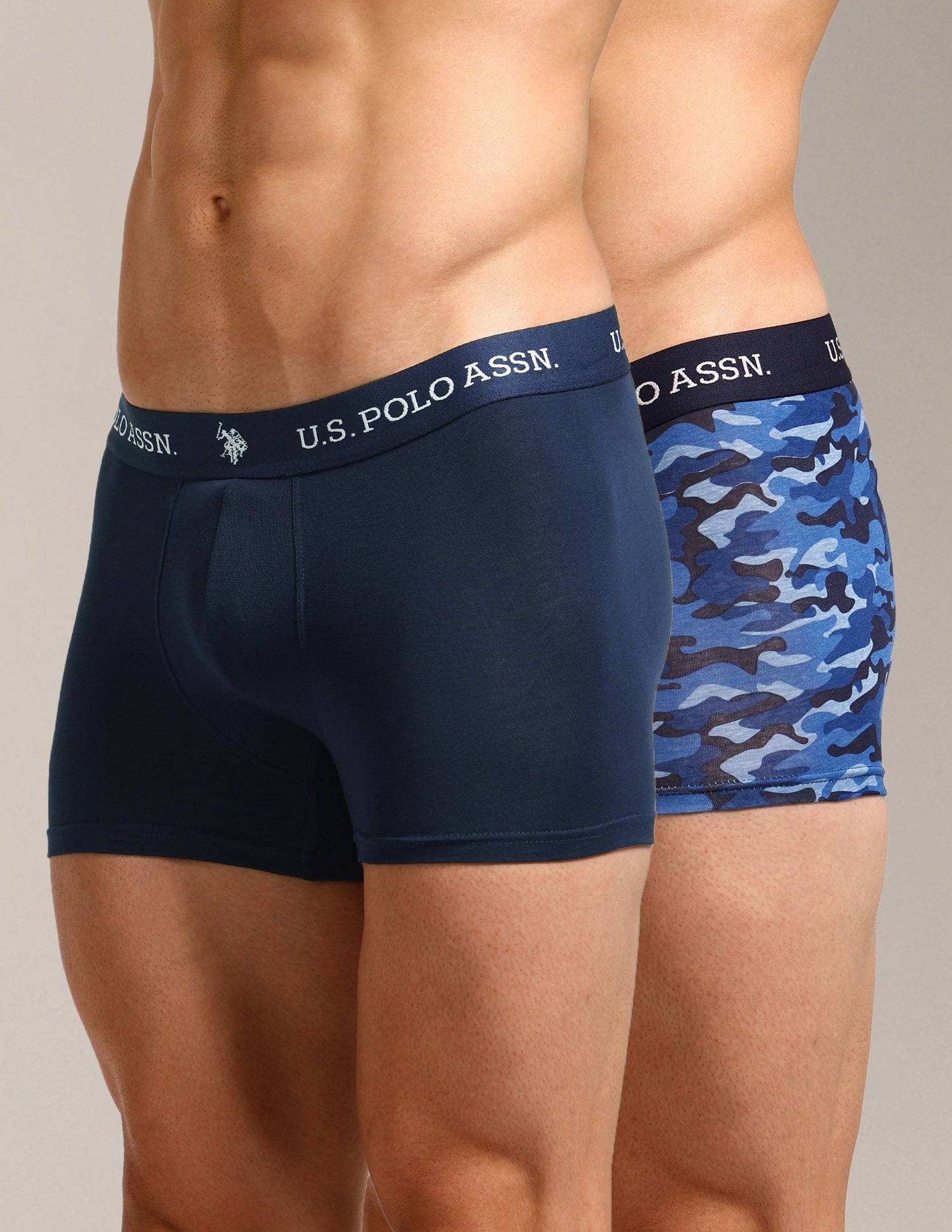 Elastic Waistband Ribbed Solid OET10 Trunks - Pack Of 2 Camo Navy and Navy - U.S. Polo Assn. India | Large
