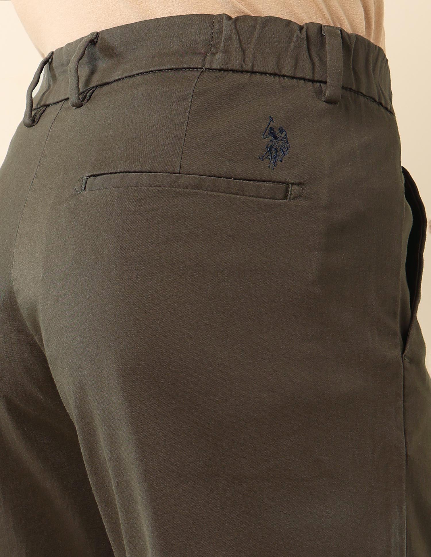 Riley Straight Fit Satin Trousers Dark Olive - U.S. Polo Assn. India | Large