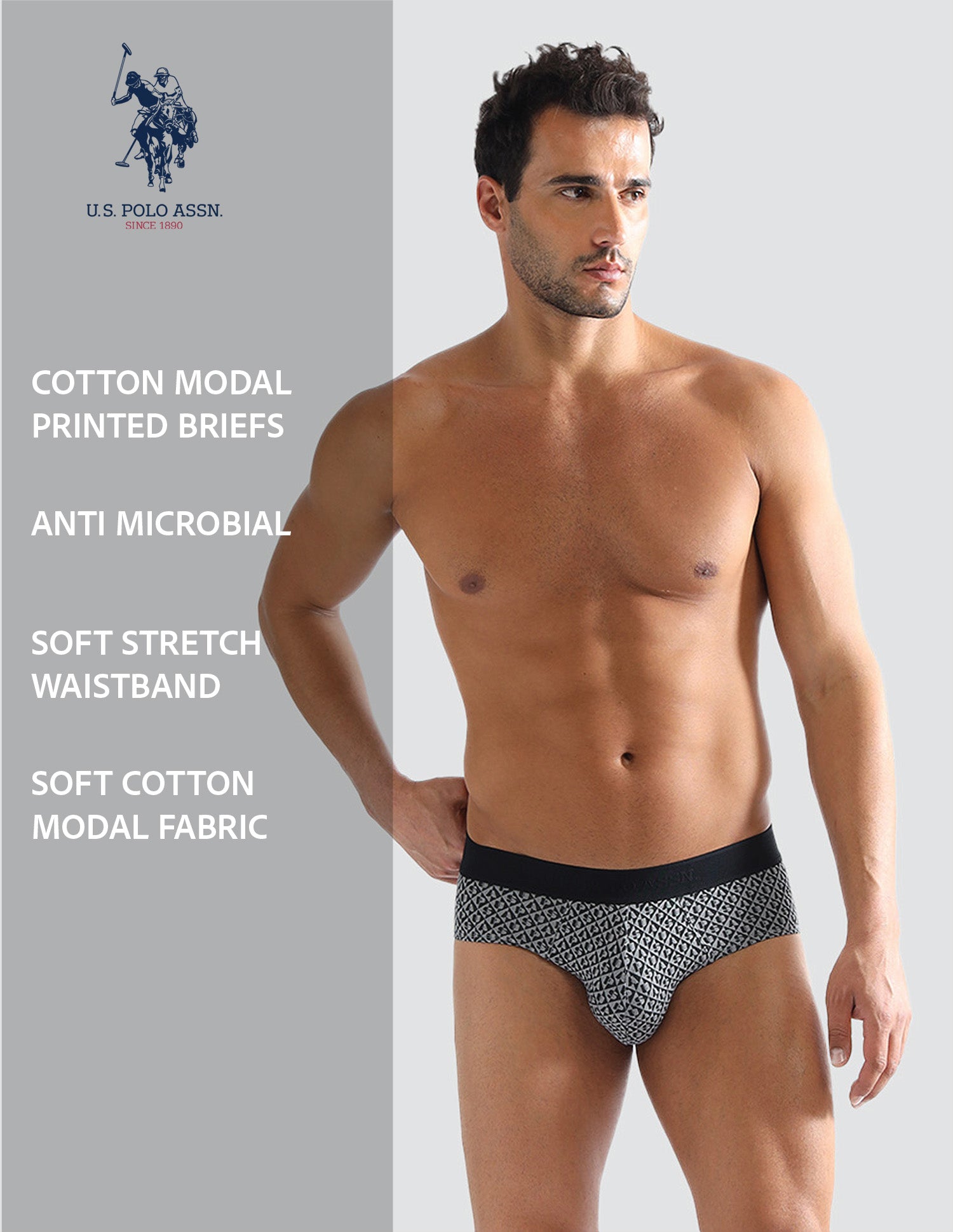 Elasticized Waist Printed PB005 Briefs - Pack of 1 Black - U.S. POLO ASSN. | Large