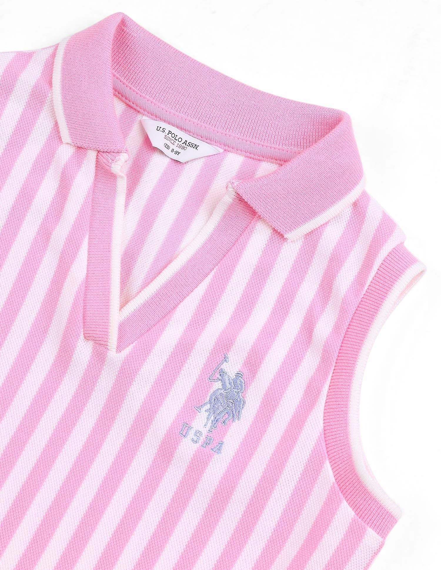 Girls Vertical Striped Polo Shirt Light Pink - U.S. POLO ASSN. | Large
