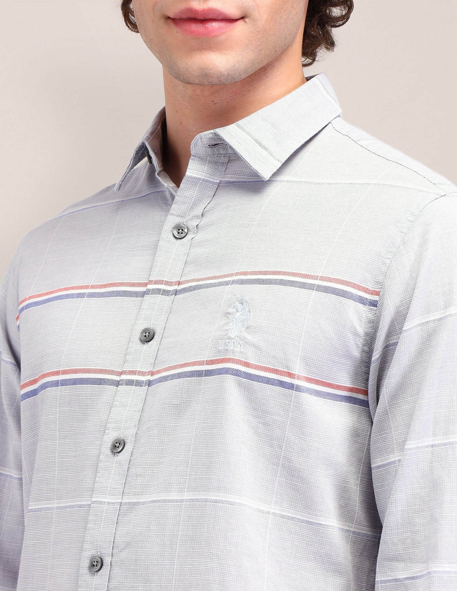 Striped Dobby Tailored Fit Shirt Grey - U.S. Polo Assn. India | Large
