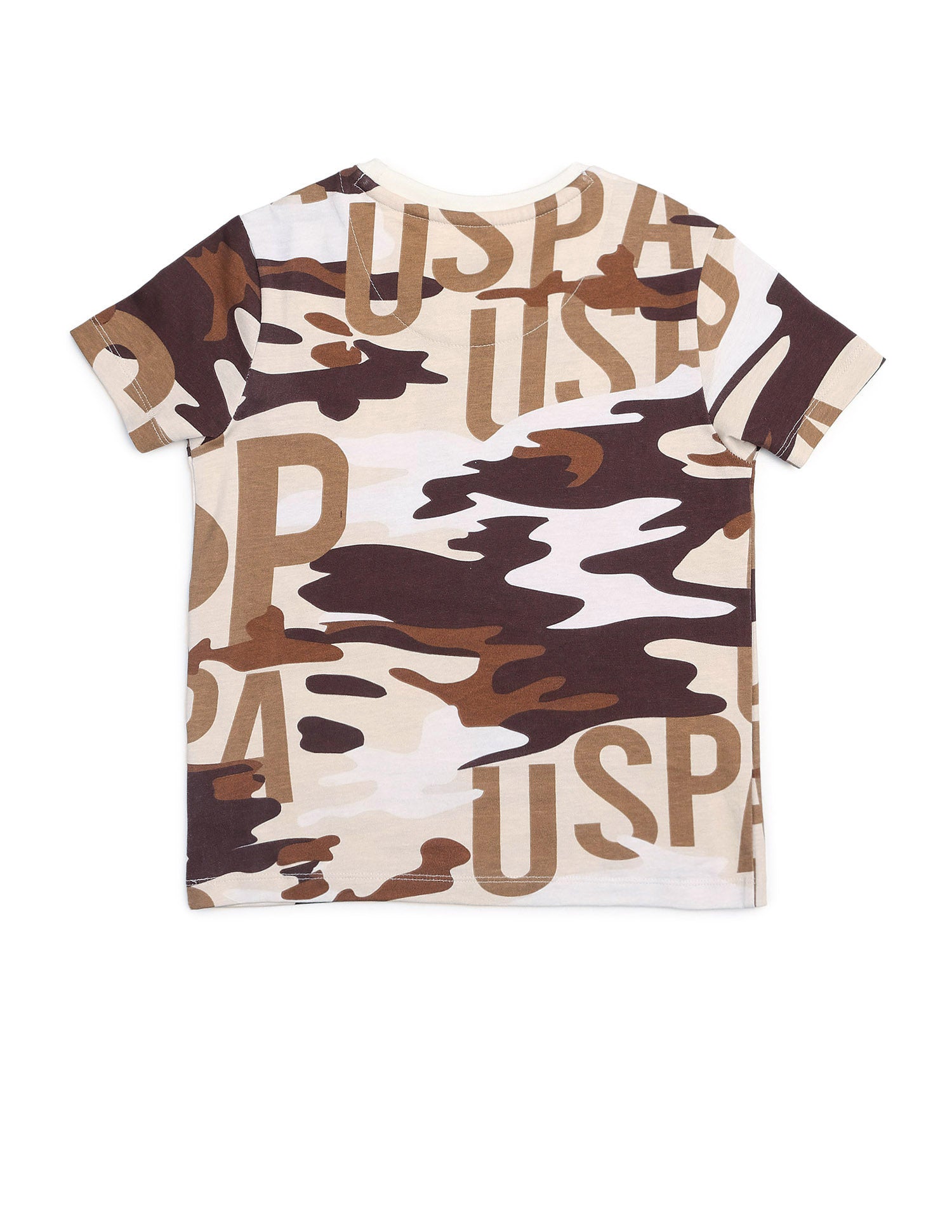 Boys Camouflage Printed Regular Fit T Shirt Ecru - U.S. POLO ASSN. | Large
