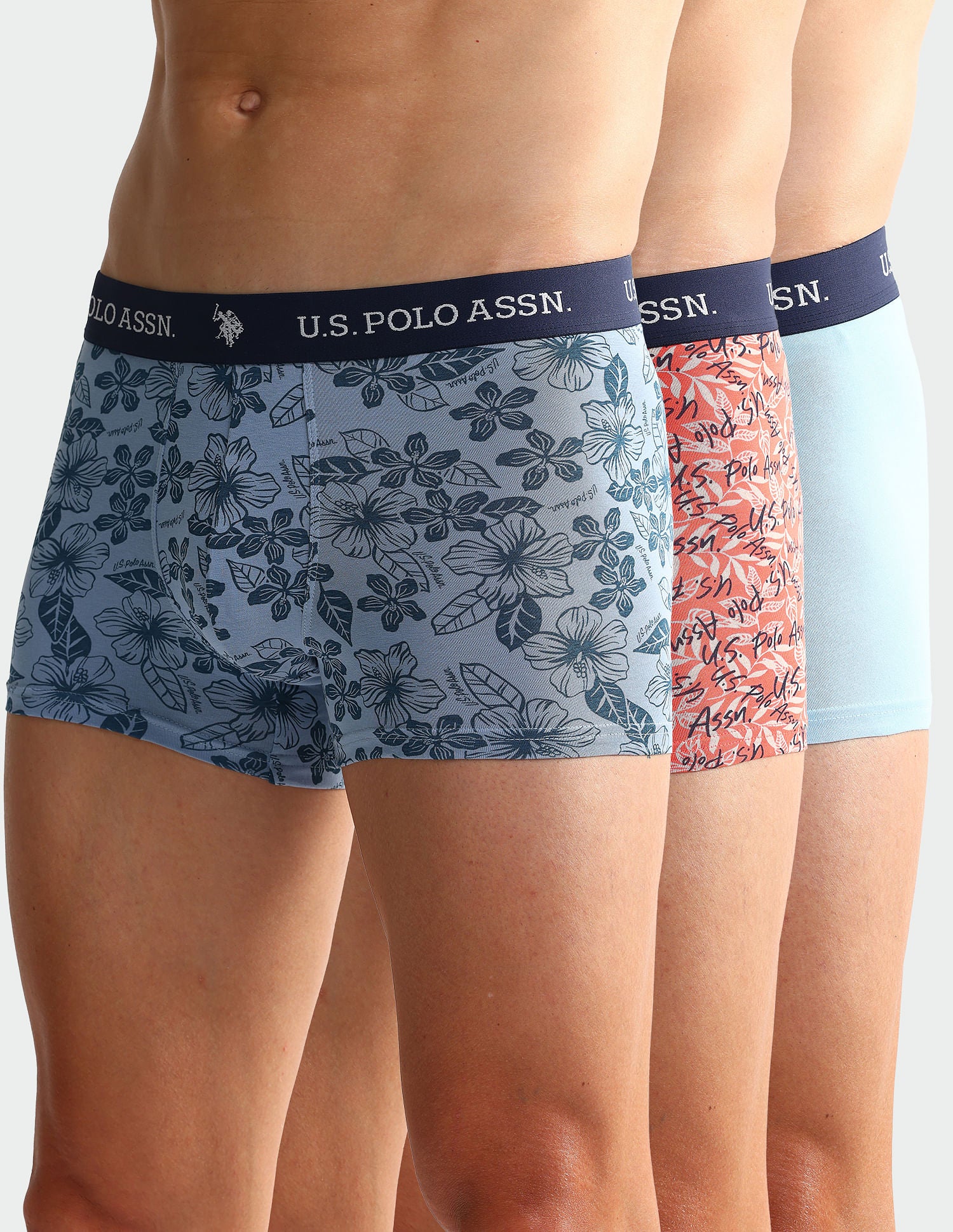 Elastic Waistband Ribbed OET08 Trunks - Pack Of 3 Red and Blue - U.S. POLO ASSN. | Large